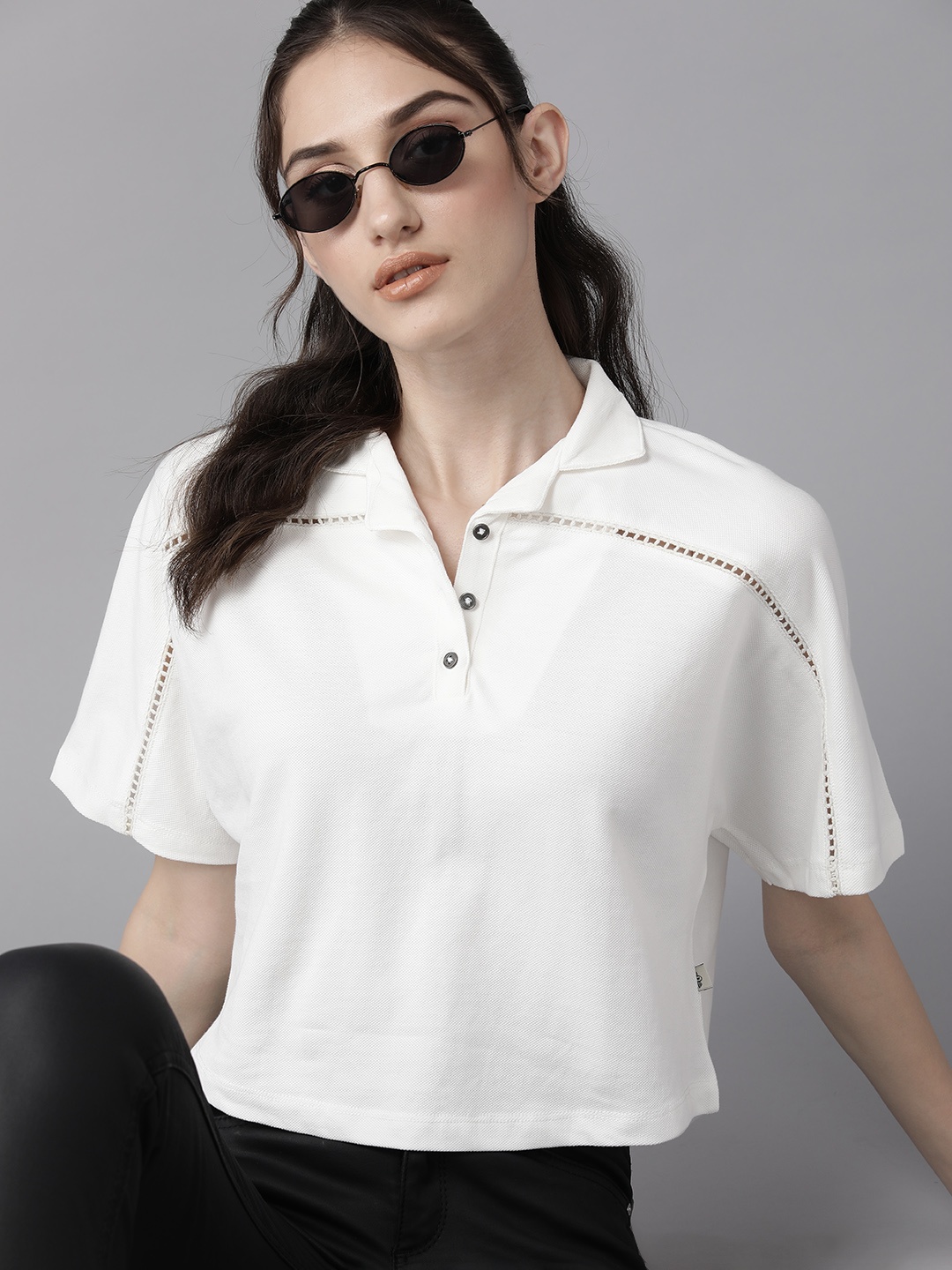 

The Roadster Lifestyle Co. Polo Collar Pure Cotton T-shirt, White