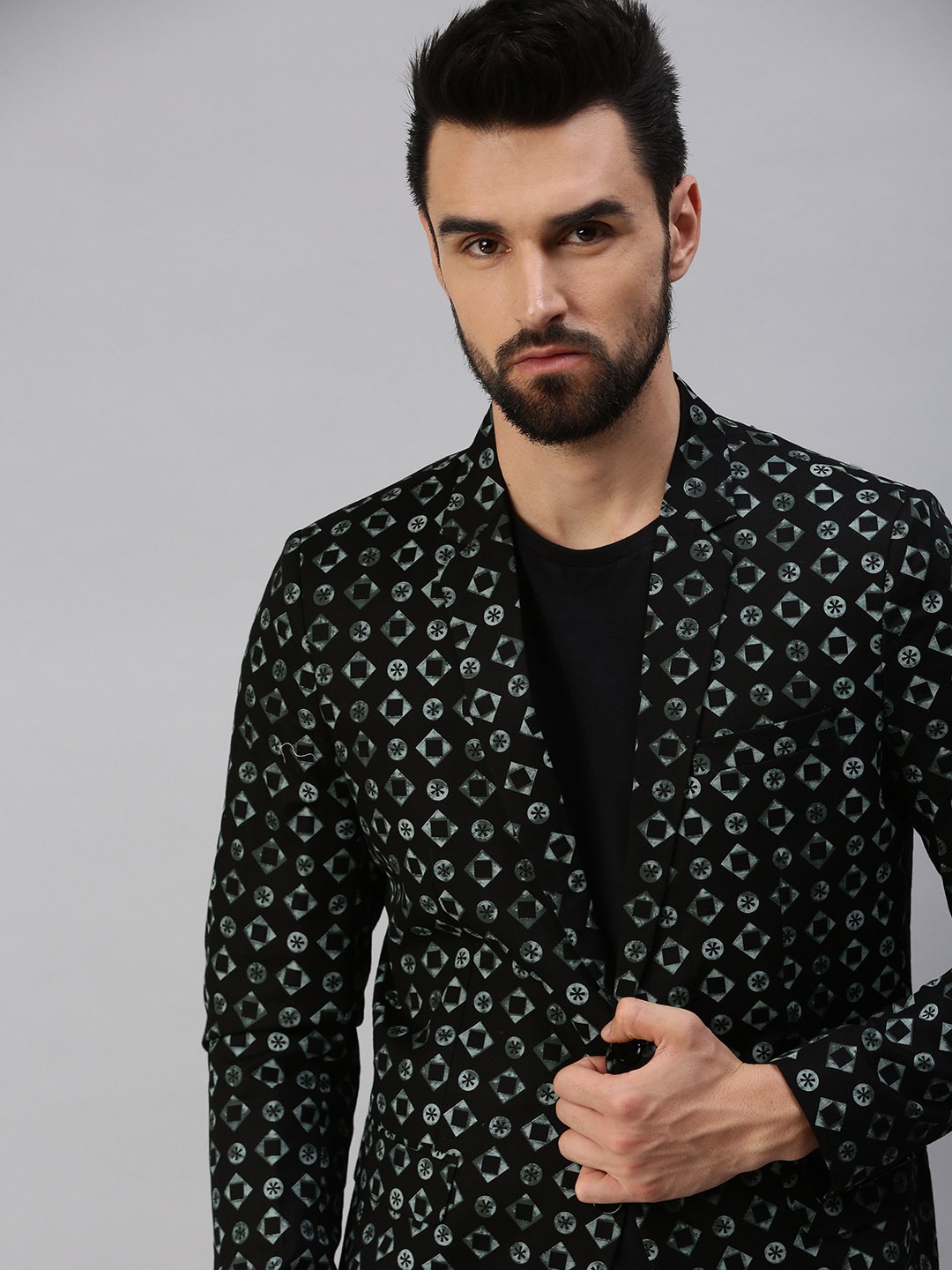 

SHOWOFF Men Black Printed Single-Breasted Blazer