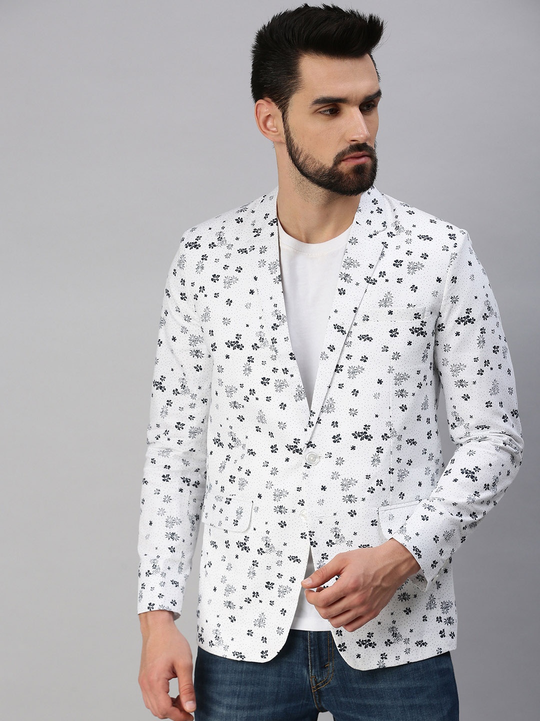 

SHOWOFF Men White Printed Single-Breasted Party Blazer