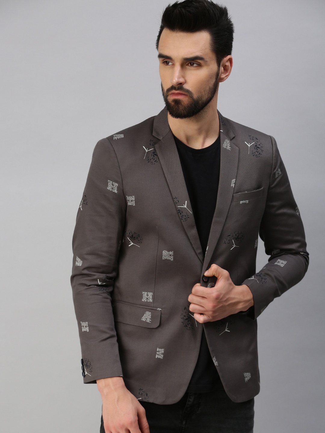 

SHOWOFF Men Grey Printed Single Casual Blazers