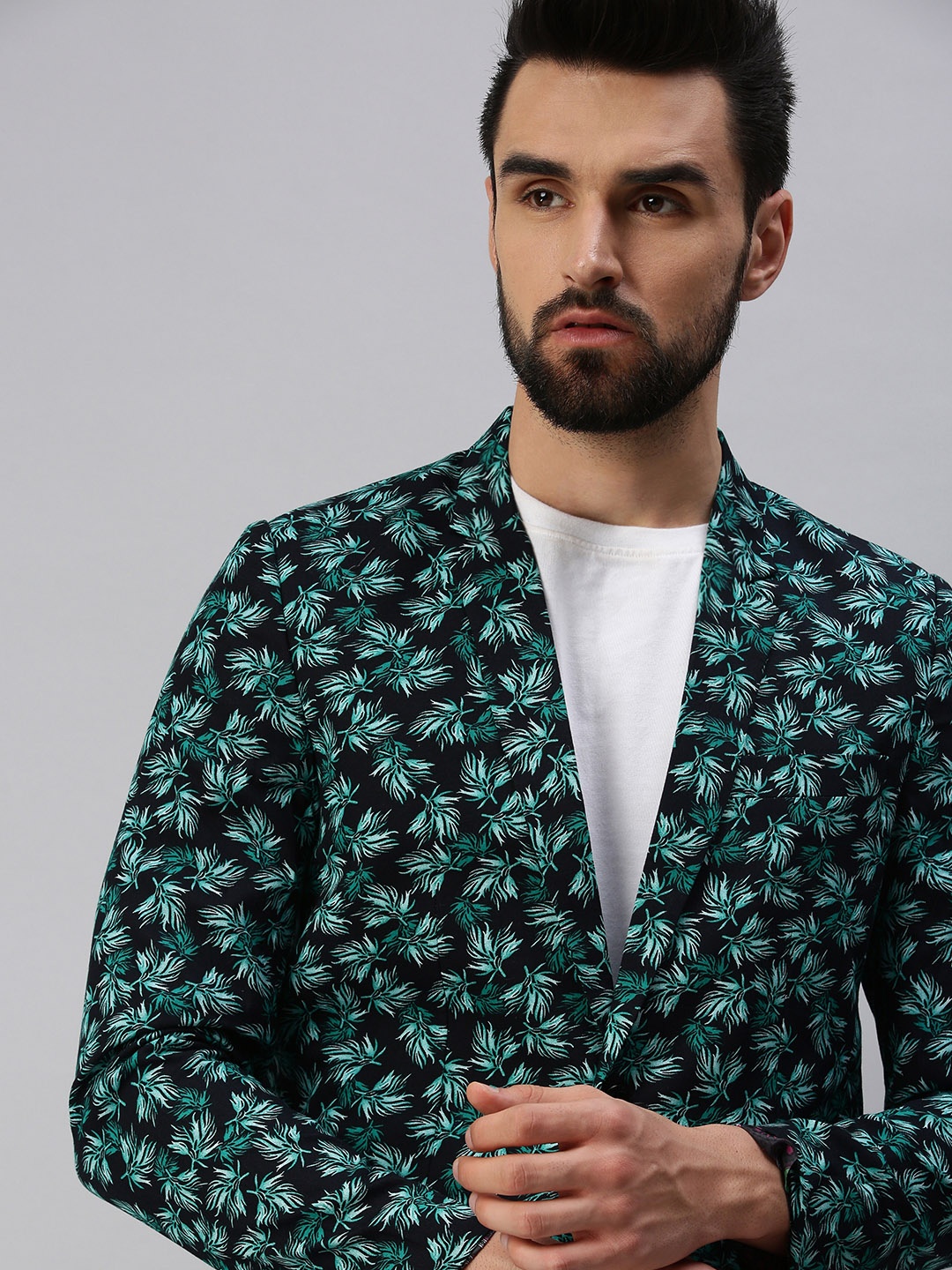 

SHOWOFF Men Green Printed Single-Breasted Casual Blazer