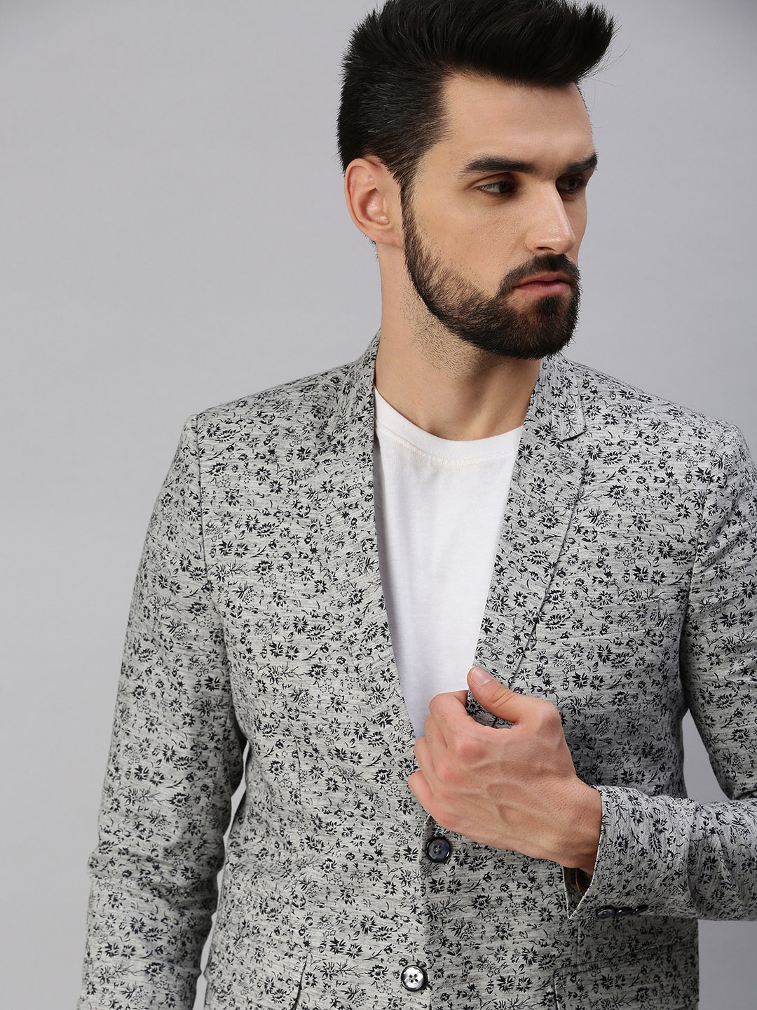 

SHOWOFF Men Grey Printed Single-Breasted Blazers