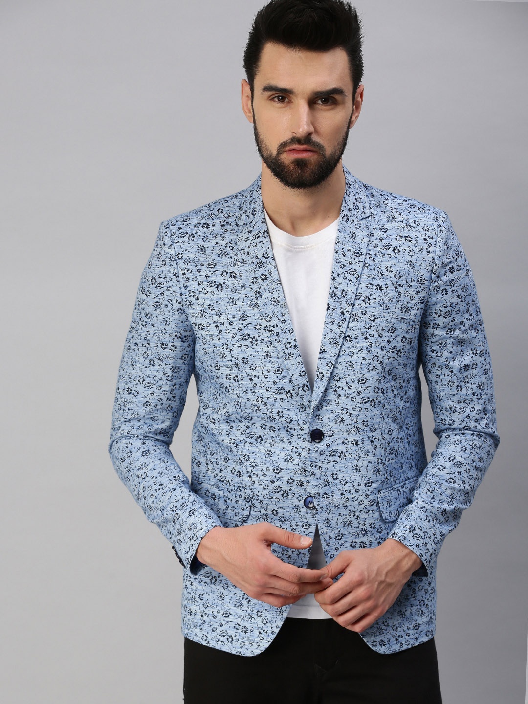 

SHOWOFF Men Blue Printed Single-Breasted Blazer