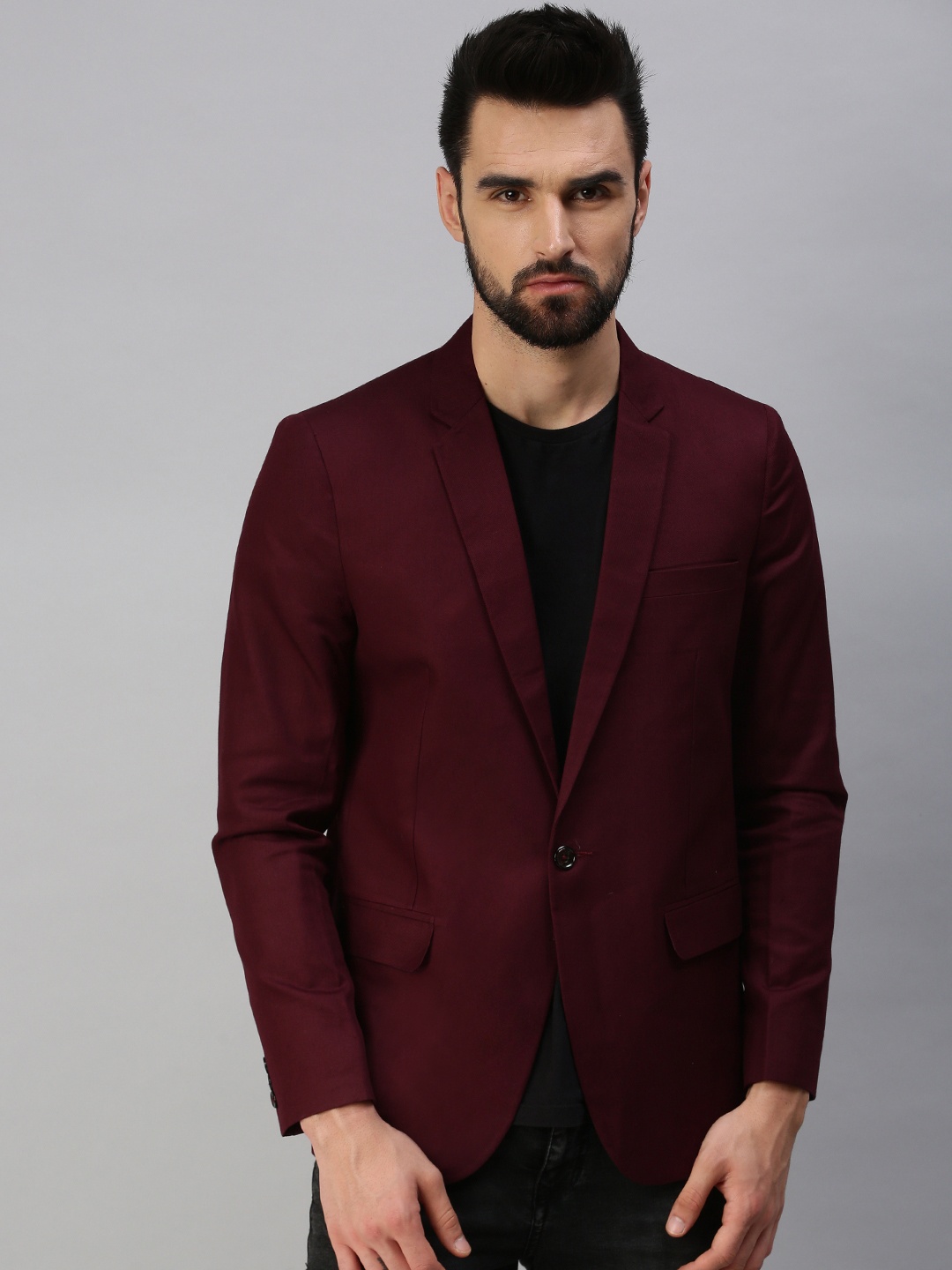 

SHOWOFF Men Maroon Solid Single Breasted Party Blazers