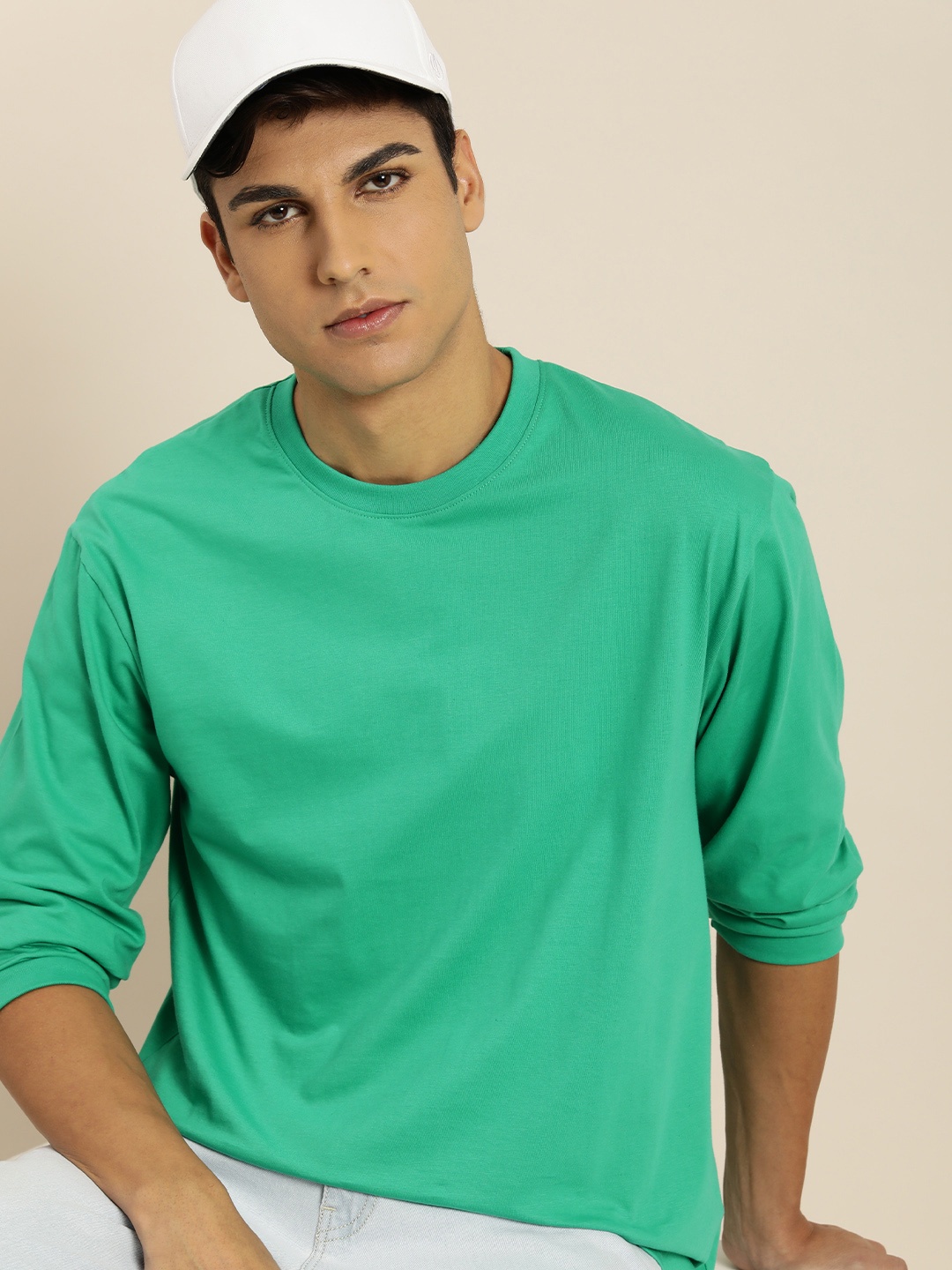 

DILLINGER Men Green Solid Oversized T-shirt