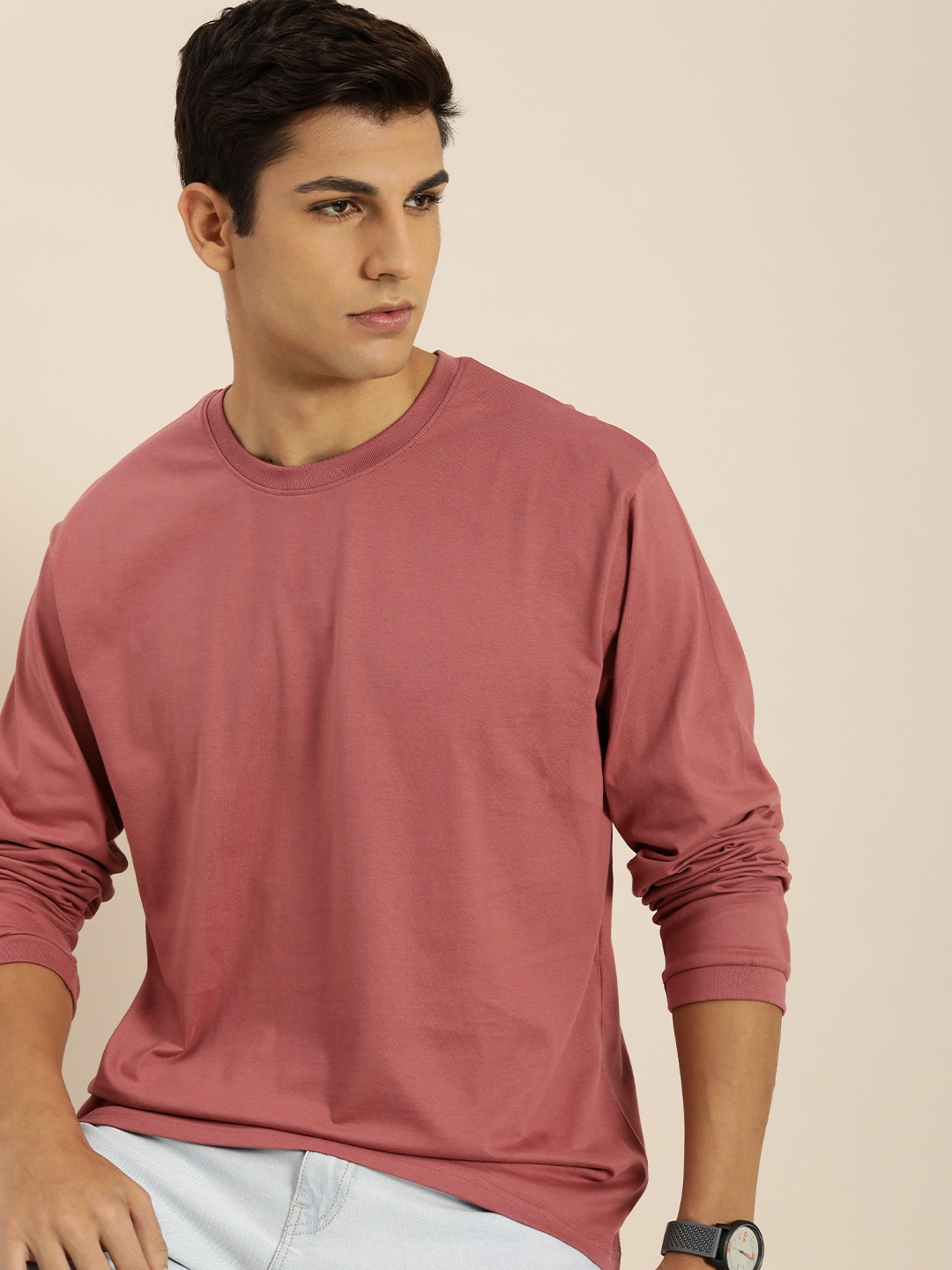 

Difference of Opinion Men Dusty Pink Solid Pure Cotton Oversized T-shirt, Rose