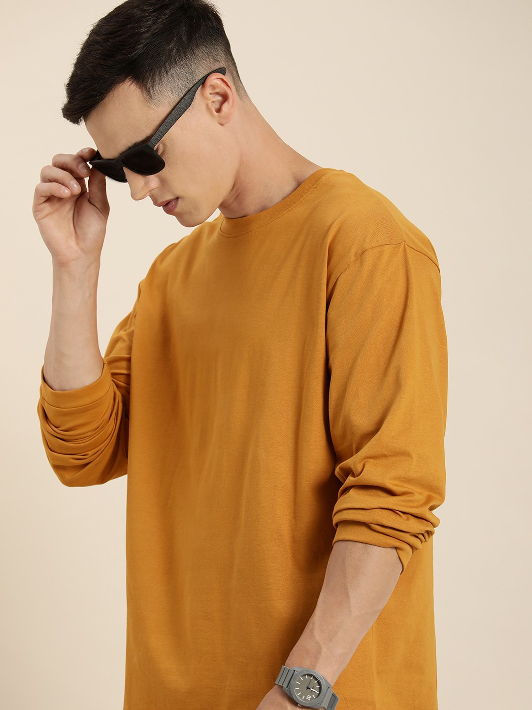 

Difference of Opinion Men Mustard Yellow Cotton Drop-Shoulder Sleeves Oversized T-shirt
