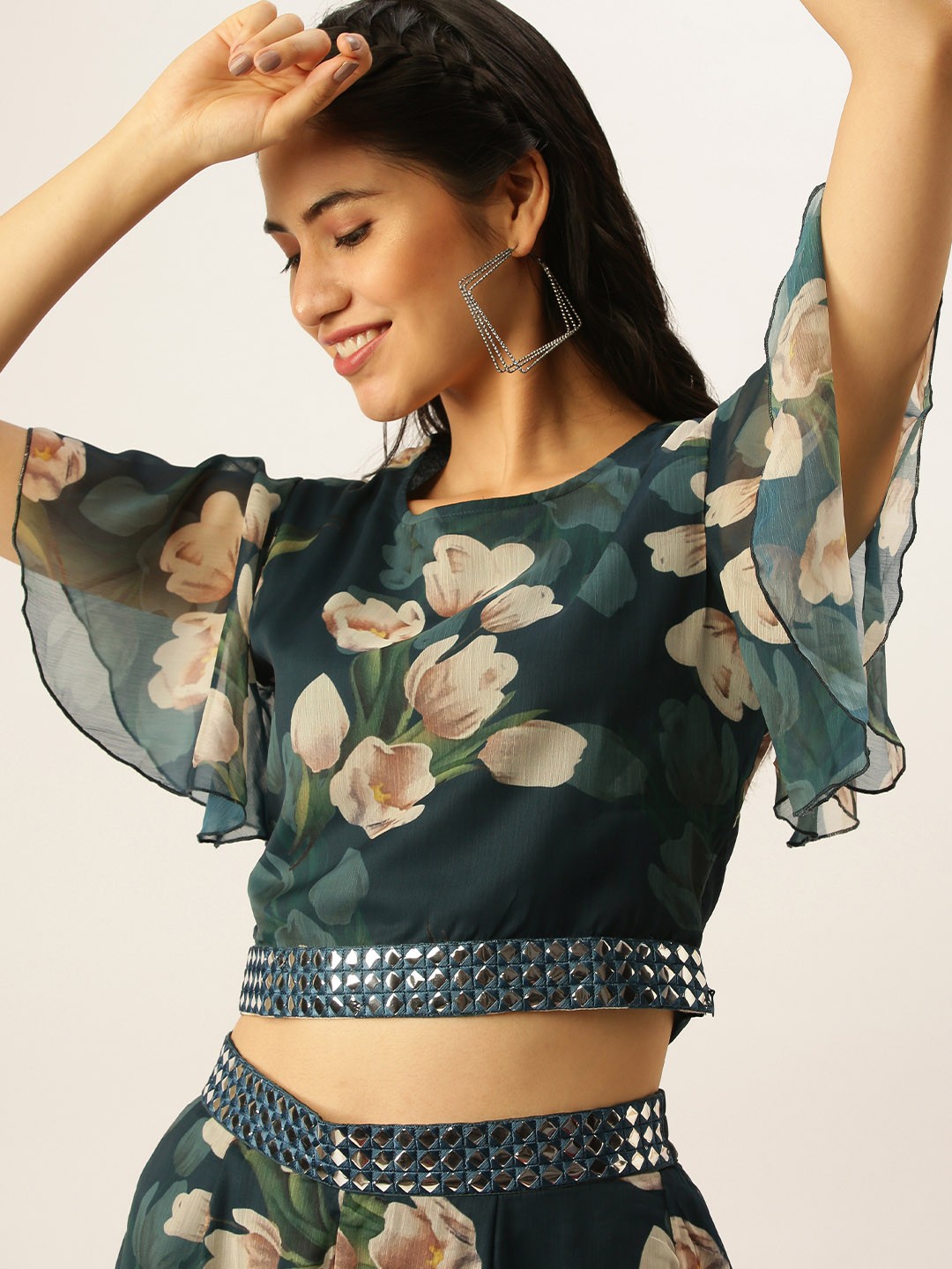 

SHOWOFF Women Teal Green & Beige Printed Co-Ords