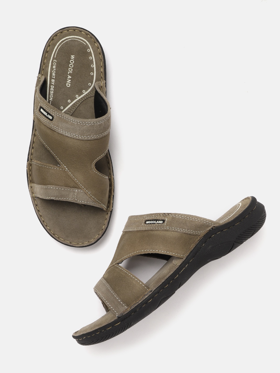 

Woodland Men Khaki Solid Leather Comfort Sandals