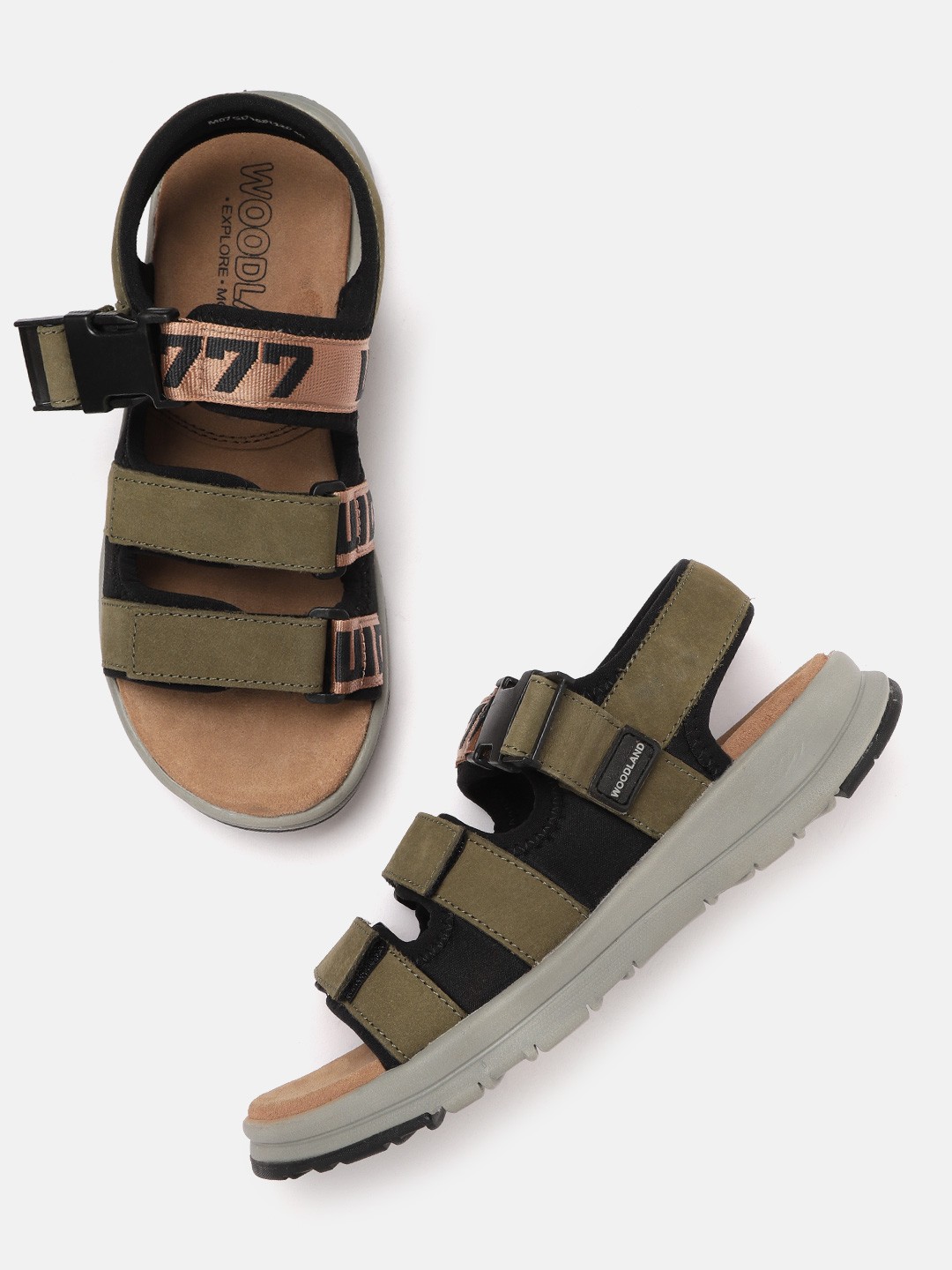

Woodland Men Olive Green Solid Leather Comfort Sandals