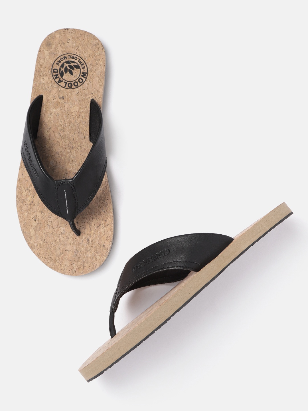 

Woodland Men Black Solid Leather Comfort Sandals