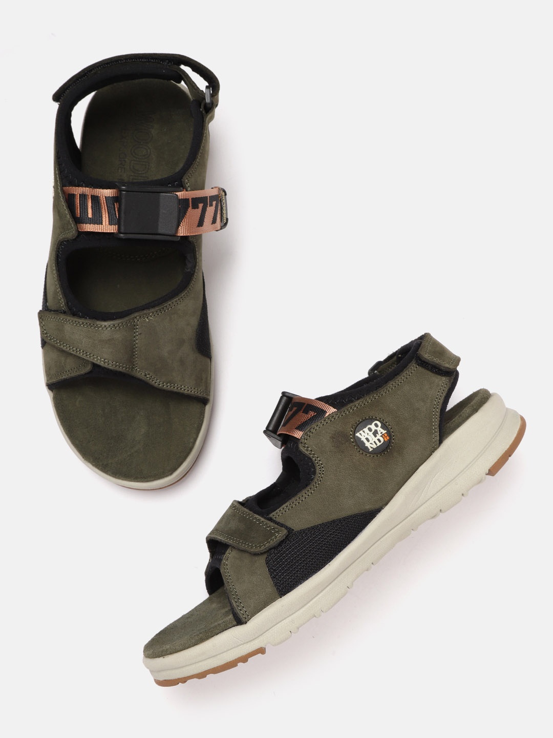 

Woodland Men Olive Green Solid Leather Comfort Sandals
