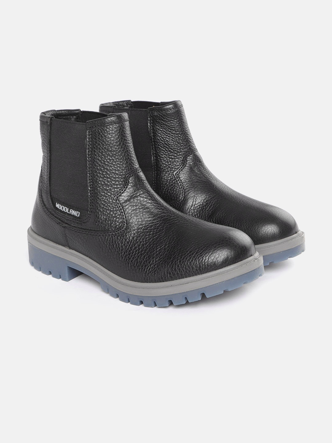 

Woodland Men Black Solid Mid-Top Leather Chelsea Boots