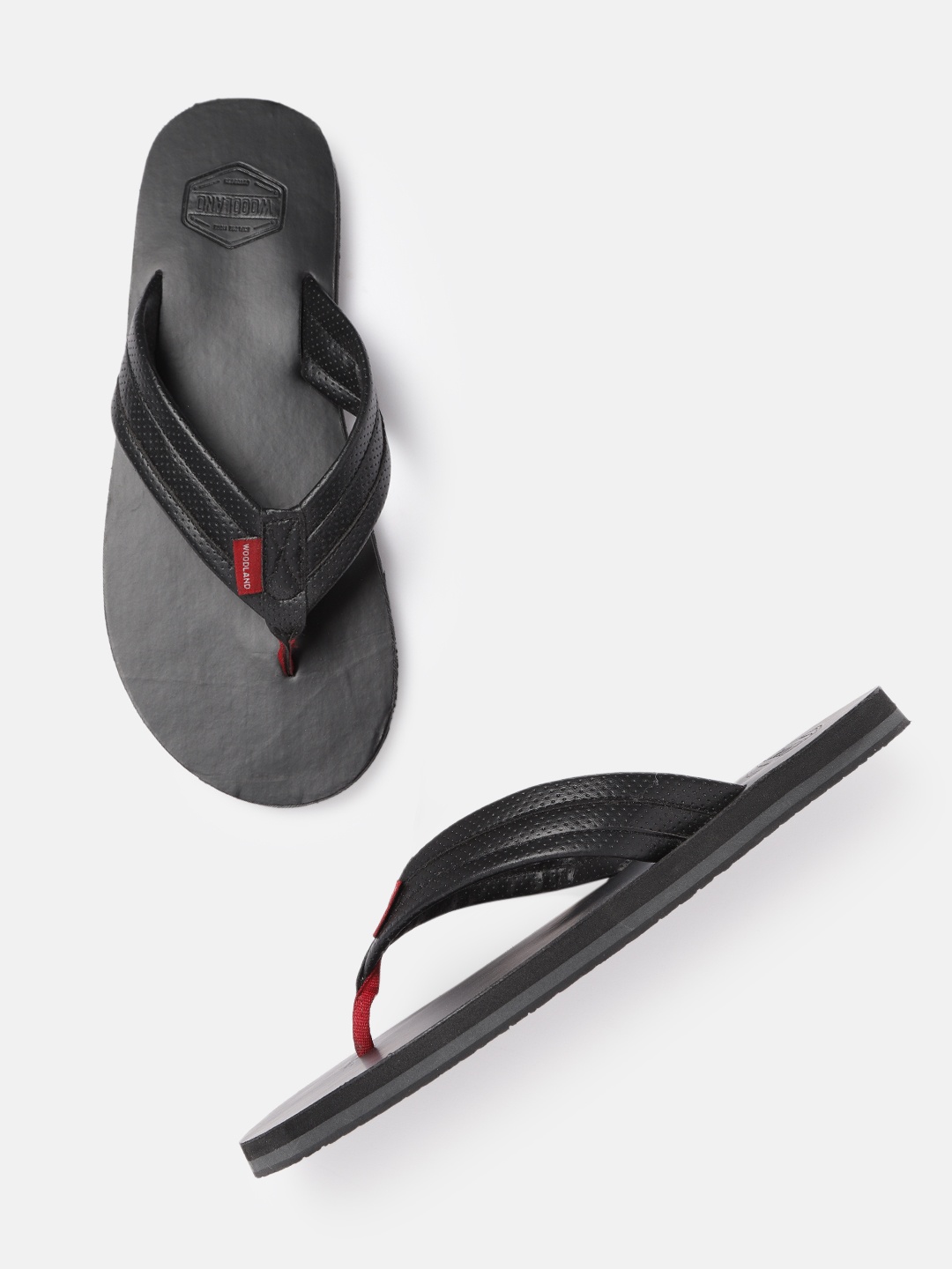

Woodland Men Black Solid Leather Comfort Sandals