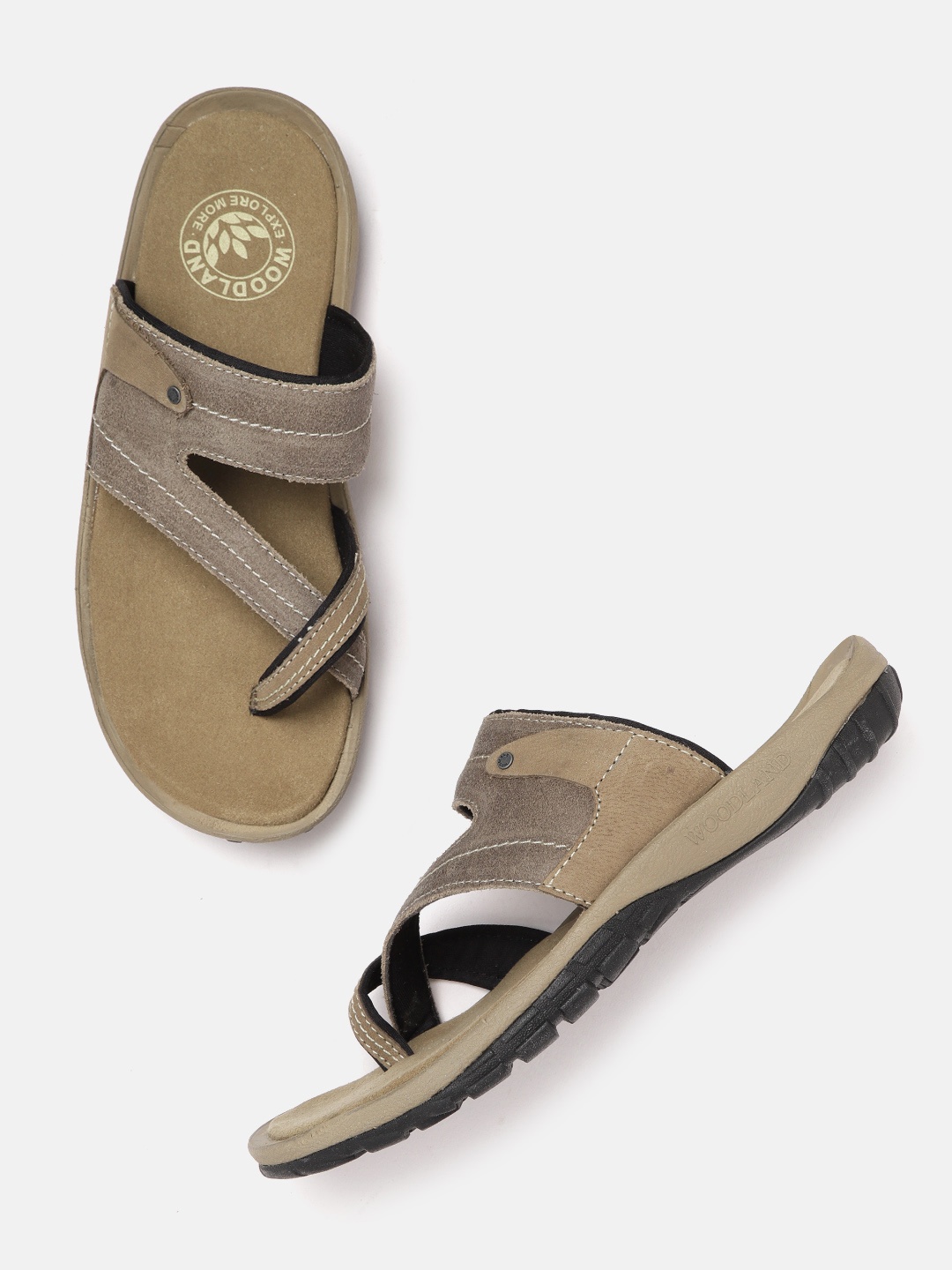 

Woodland Men Grey & Khaki Colourblocked Leather Comfort Sandals