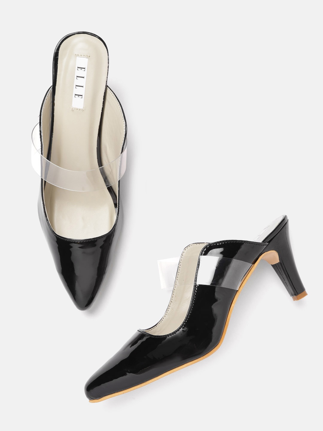 

ELLE Black & Transparent Solid Mules