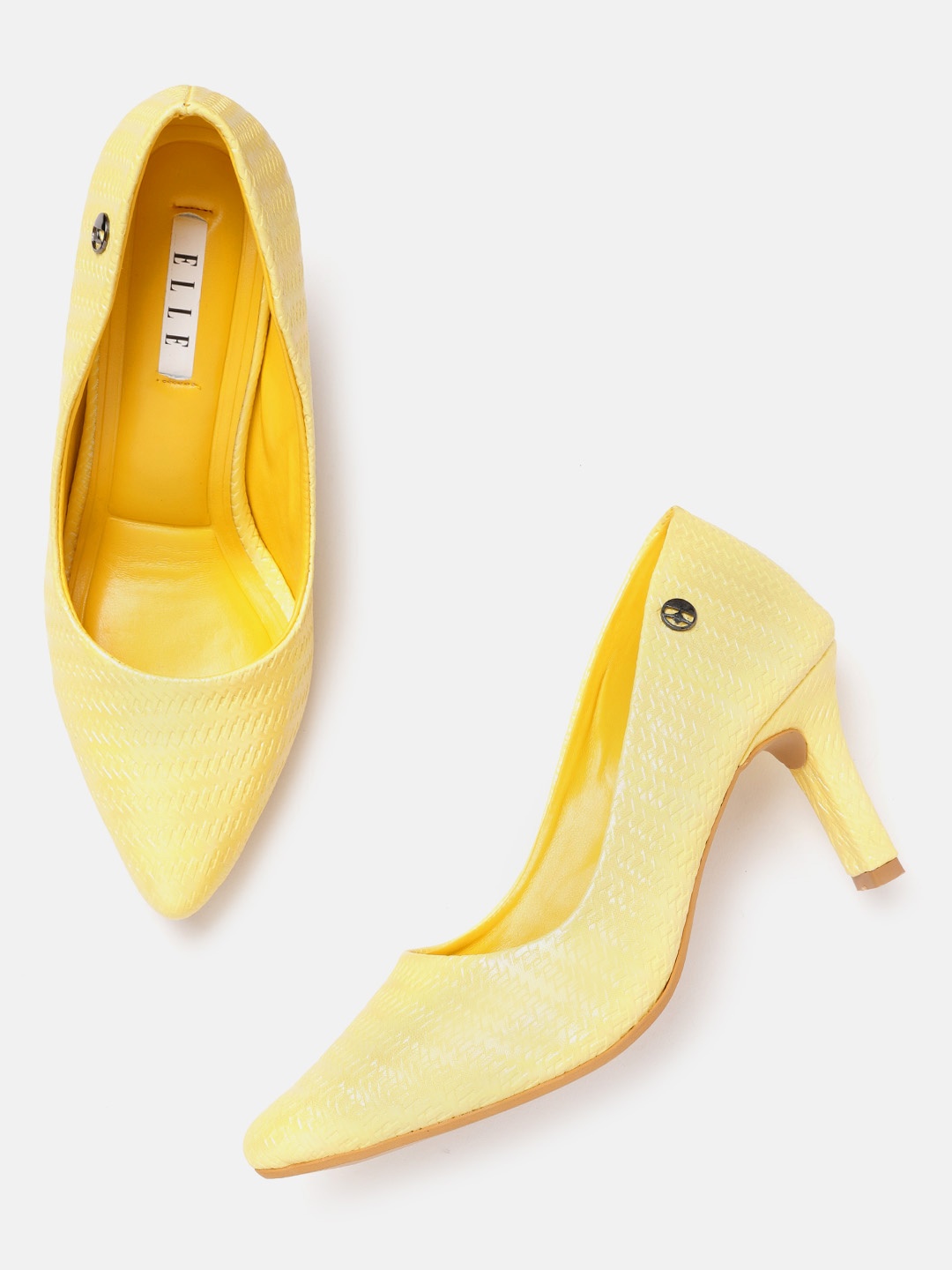 

ELLE Yellow Basketweave Textured Pumps
