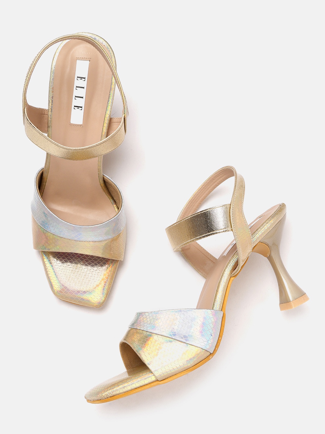 

ELLE Gold-Toned Iridescent Effect Patterned Slim Heels