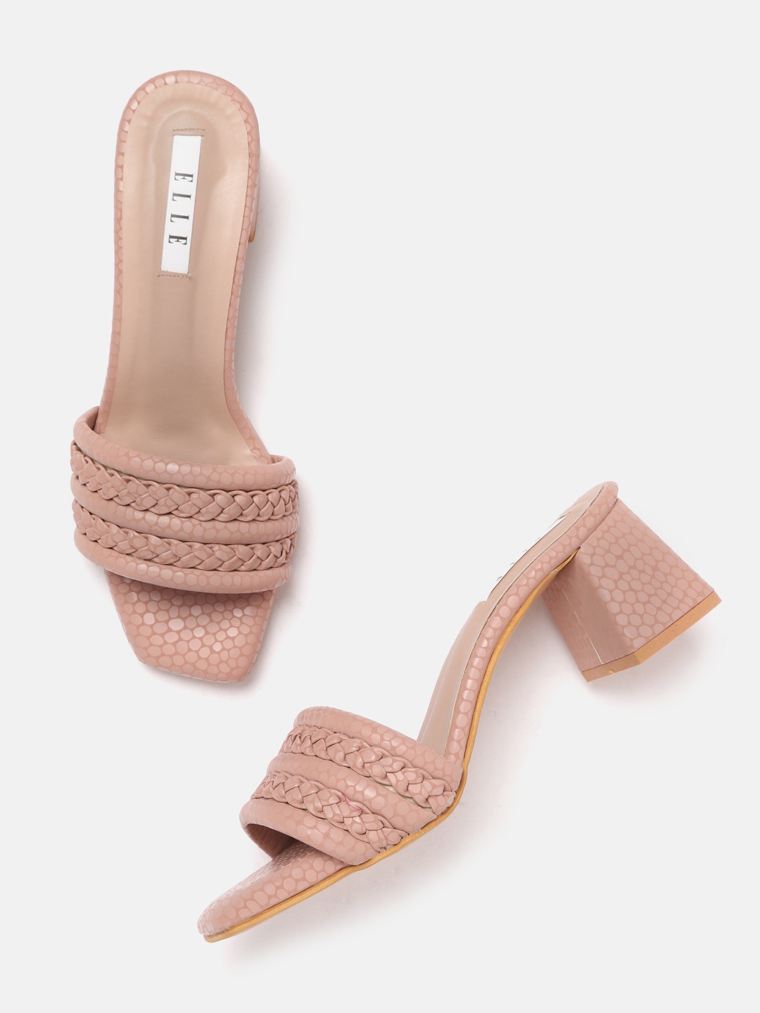 

ELLE Dusty Pink Woven Design Block Heels, Rose