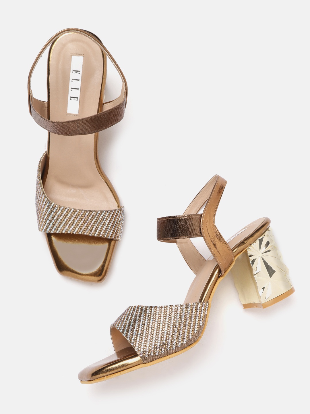 

ELLE Women Copper-Toned Stone Embellished Party Block Heels