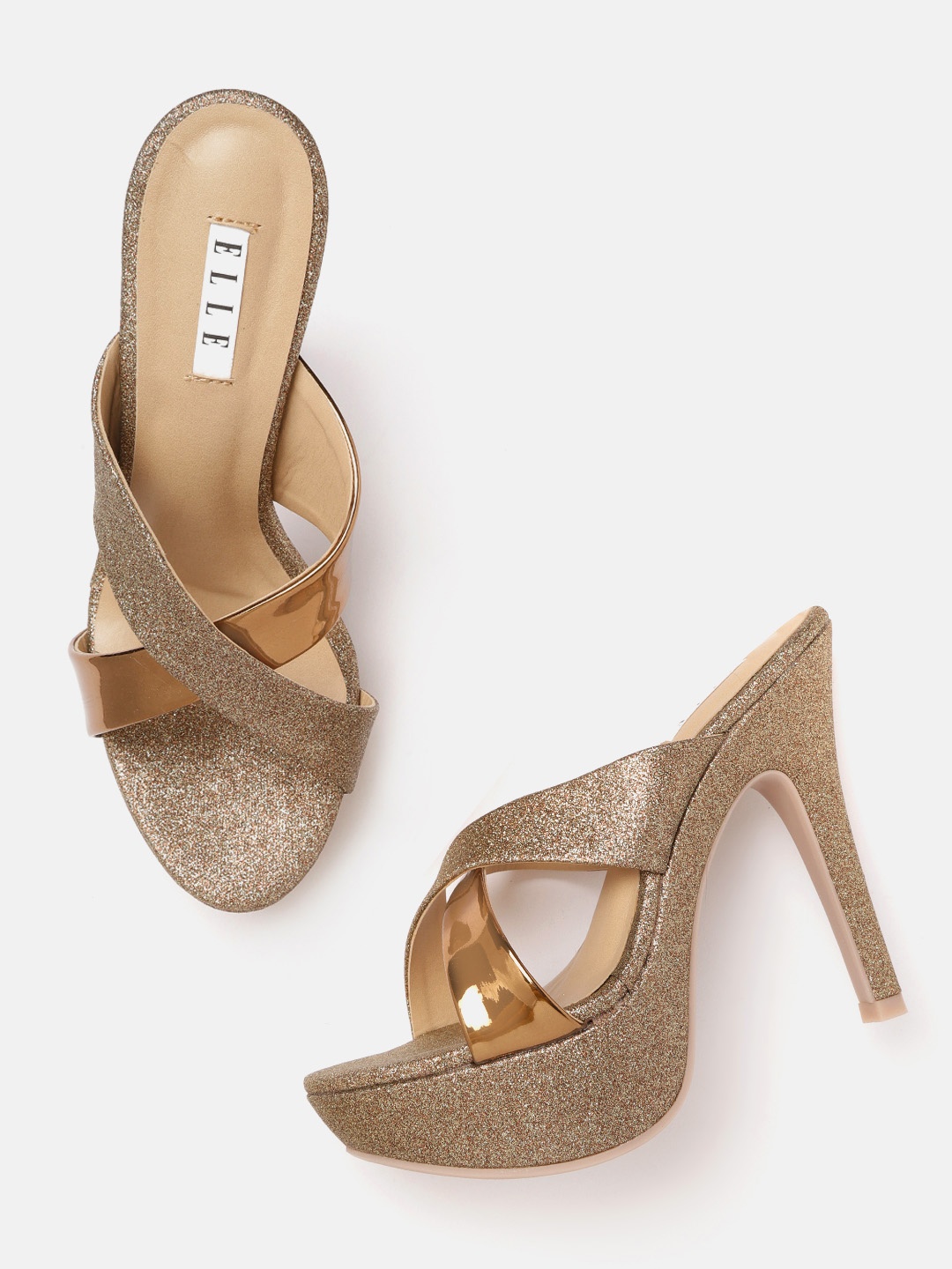 

ELLE Copper-Toned & Gold-Toned Stiletto Sandals