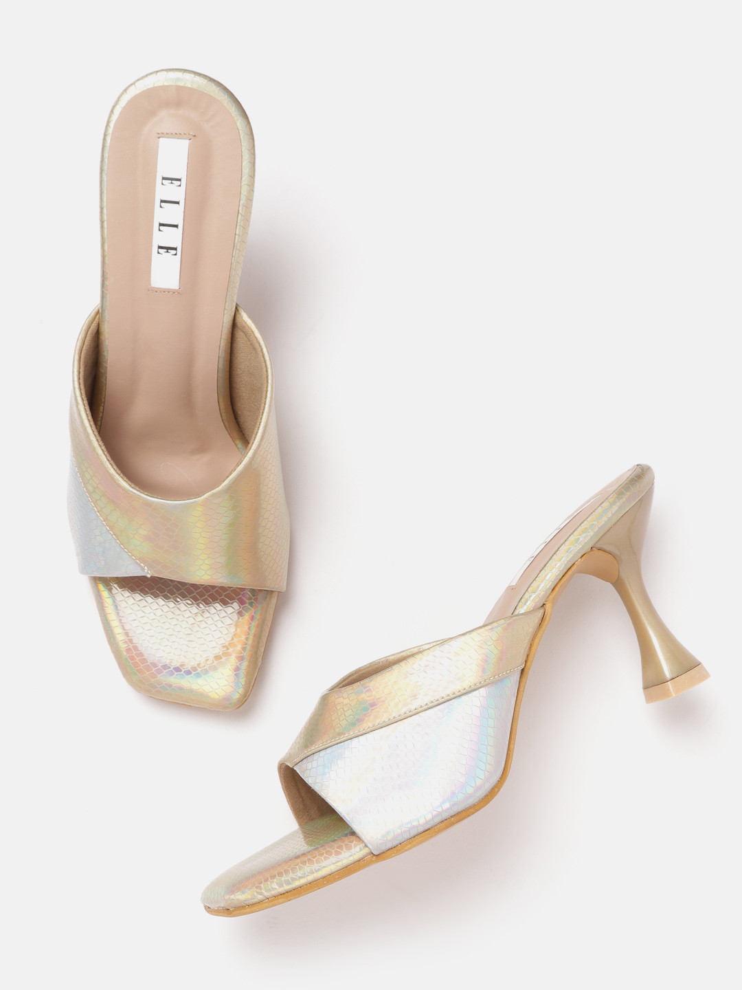 

ELLE Gold-Toned & Silver-Toned Iridescent Effect Colourblocked Slim Heels