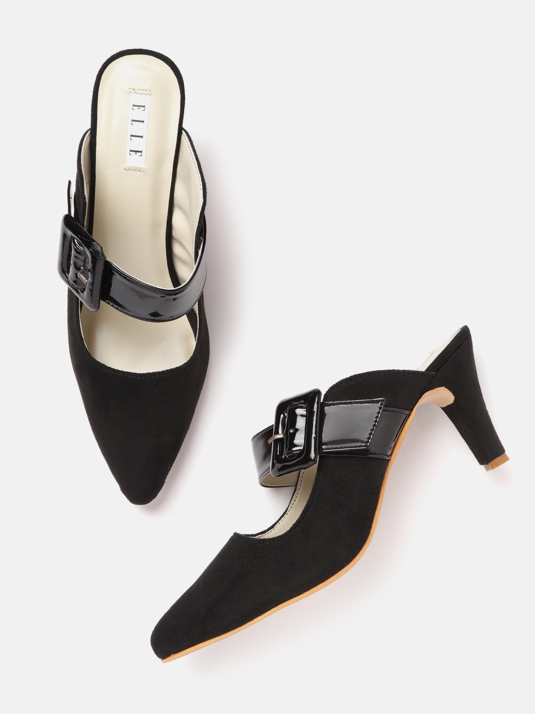 

ELLE Black Solid Mules with Buckles Detail