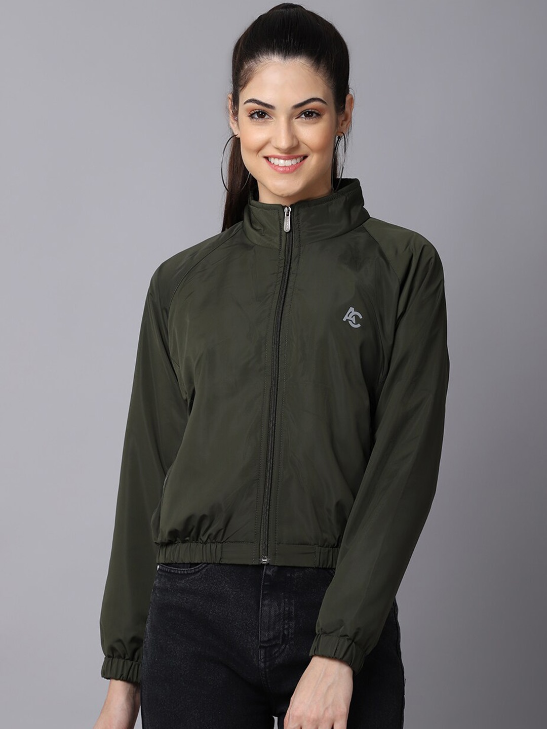 

ANTI CULTURE Women Olive Green Windcheater Sporty Jacket