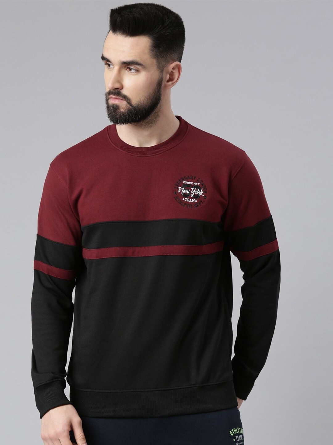 

Force NXT Men Black & Maroon Colourblocked Sweatshirt