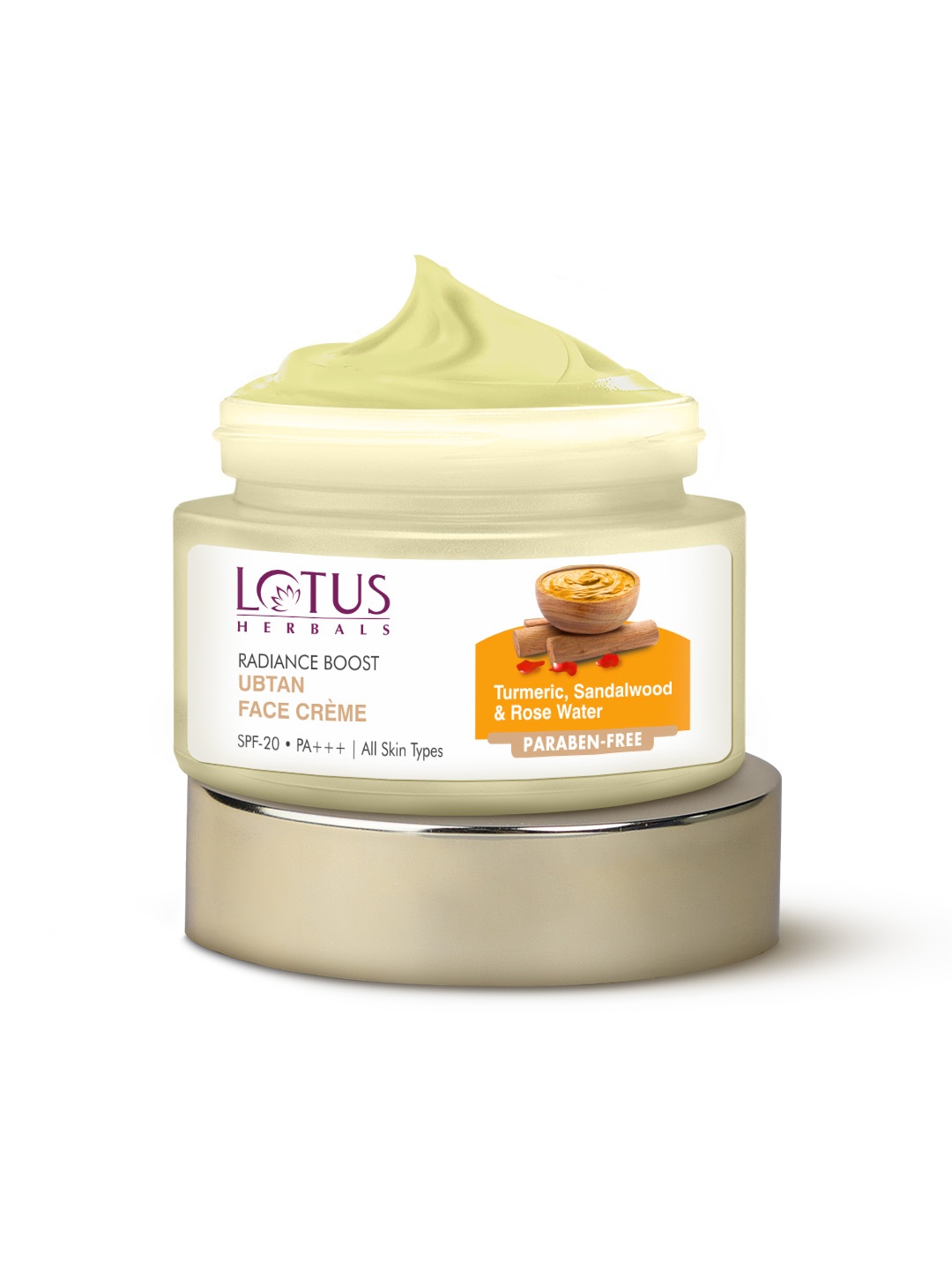 

Lotus Herbals Radiance Boost SPF 20 Ubtan Face Cream for All Skin Types with Turmeric-50g, Off white