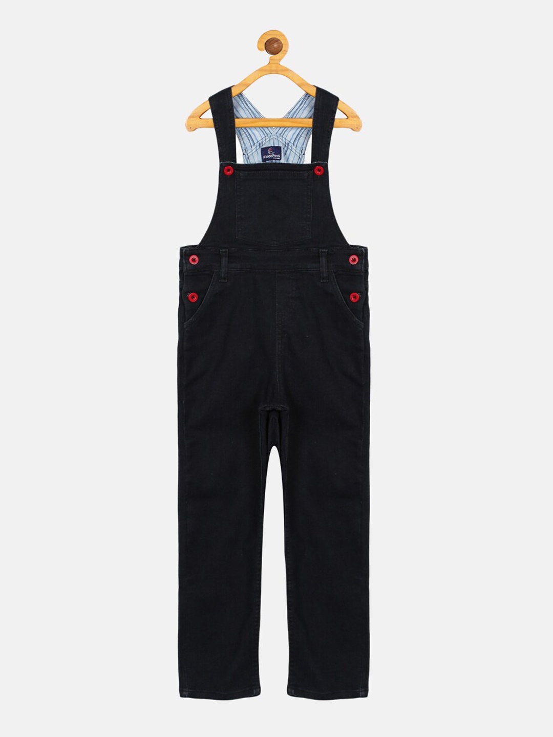 

KiddoPanti Boys Navy Blue Solid Pure Cotton Denim Dungarees