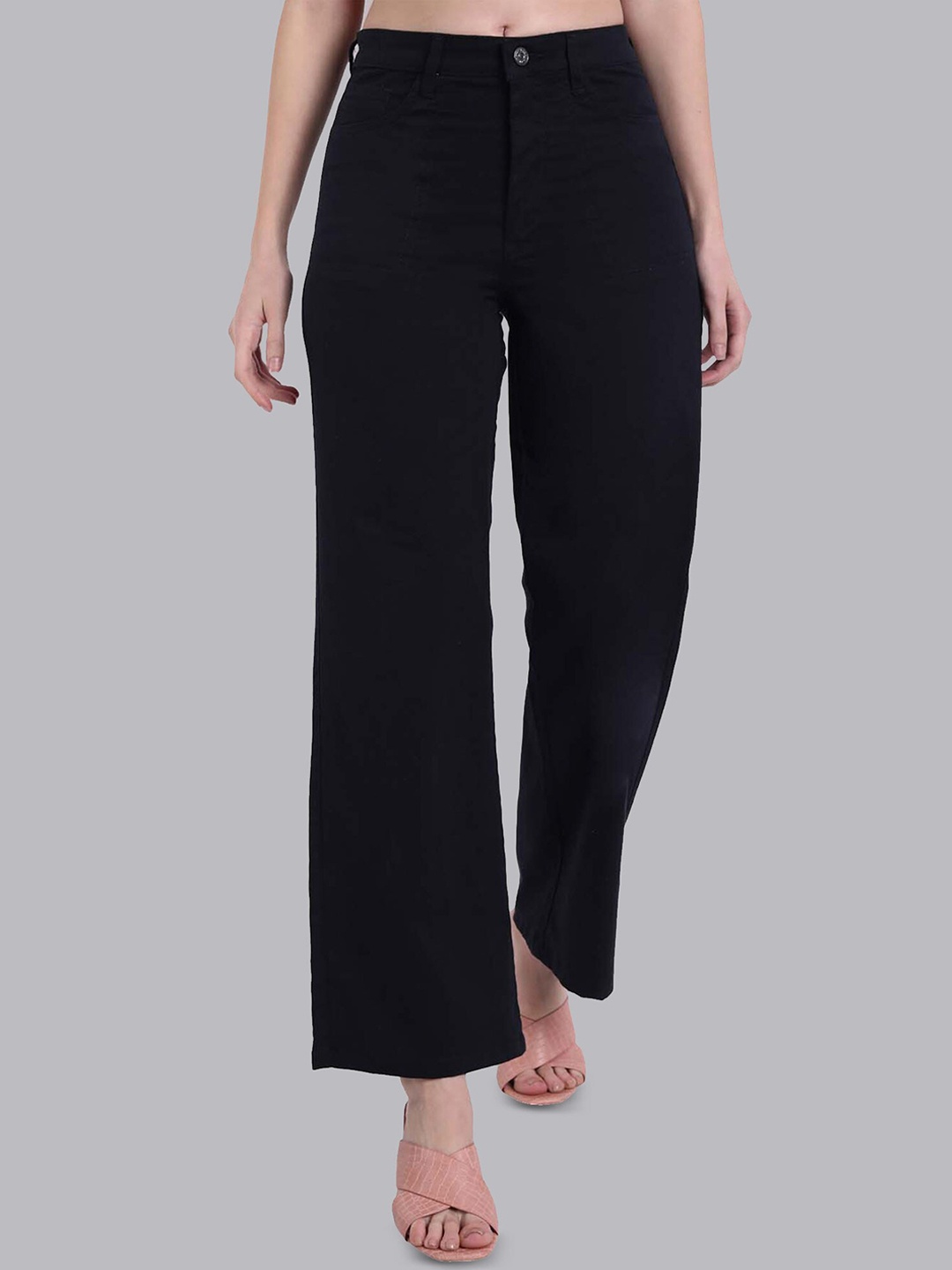 

Lorem Ginzo Women Navy Blue Solid High-Rise Cotton Trousers