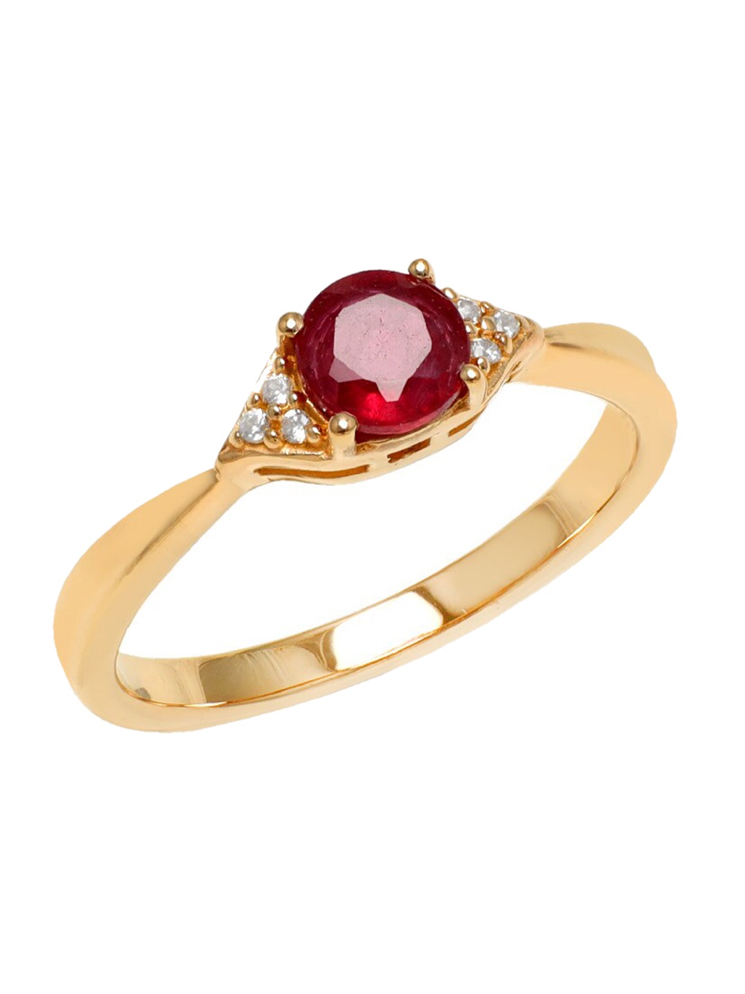 

LA SOULA Red Ruby Gemstone-Studded 925 Sterling Silver Gold-Plated Finger Ring