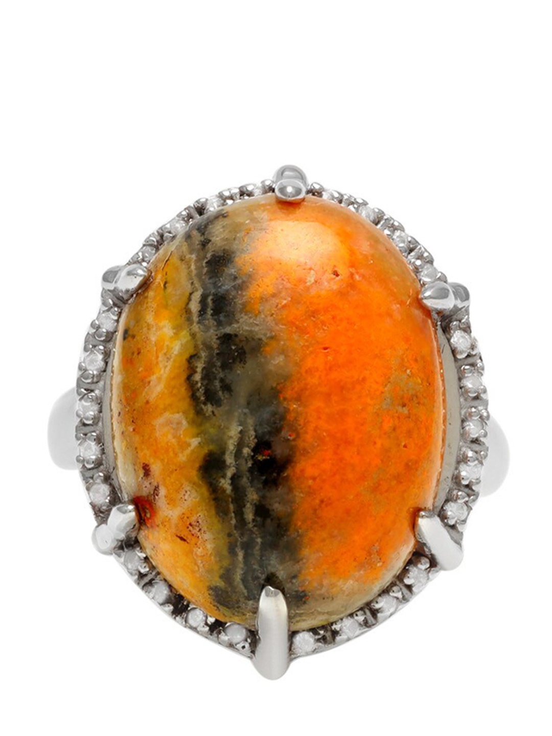 

LA SOULA Women Rhodium-Plated Yellow CZ-Studded Finger Ring