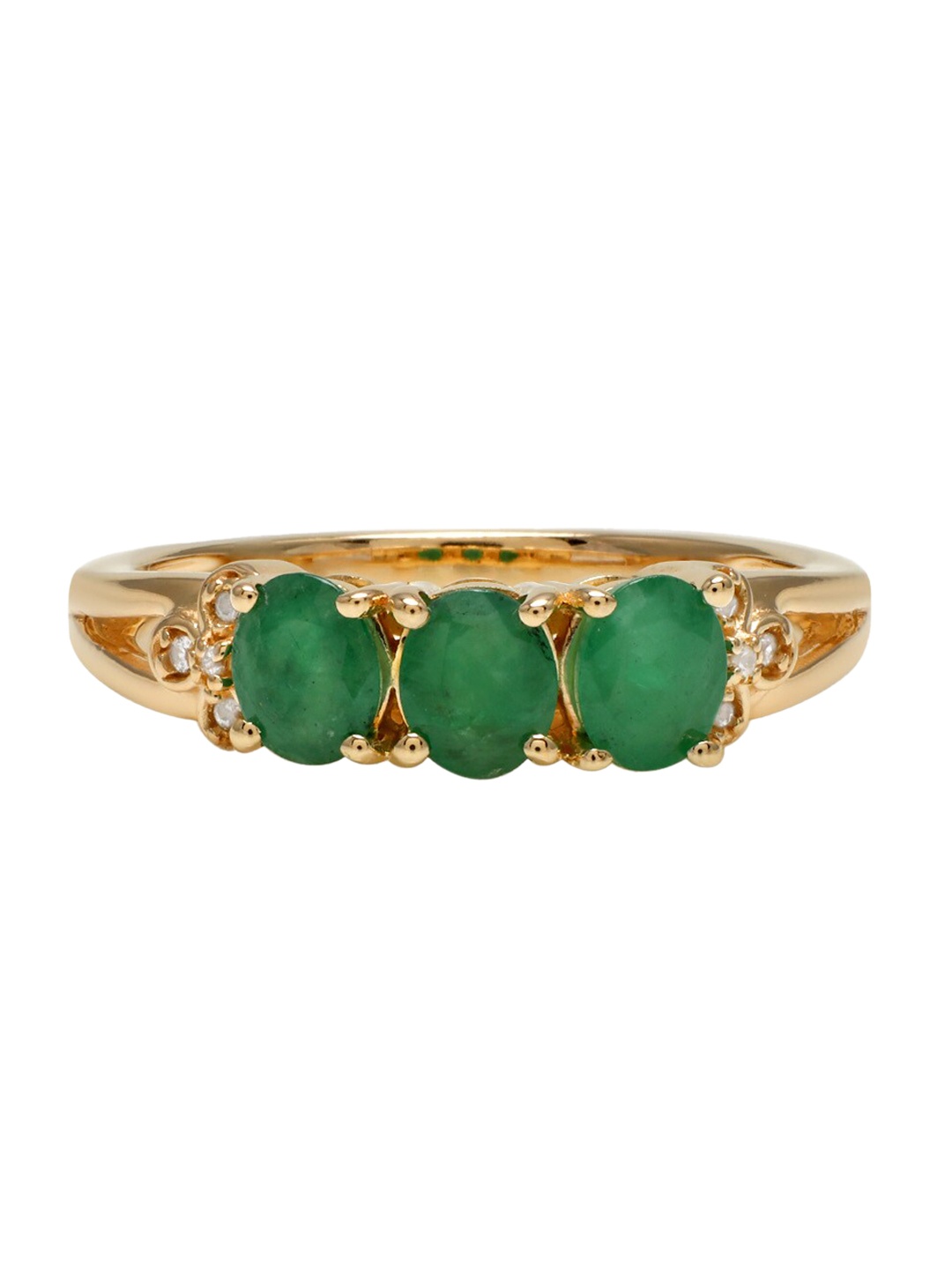 

LA SOULA Gold-Plated & Green Emerald-Studded Adjustable Finger Ring