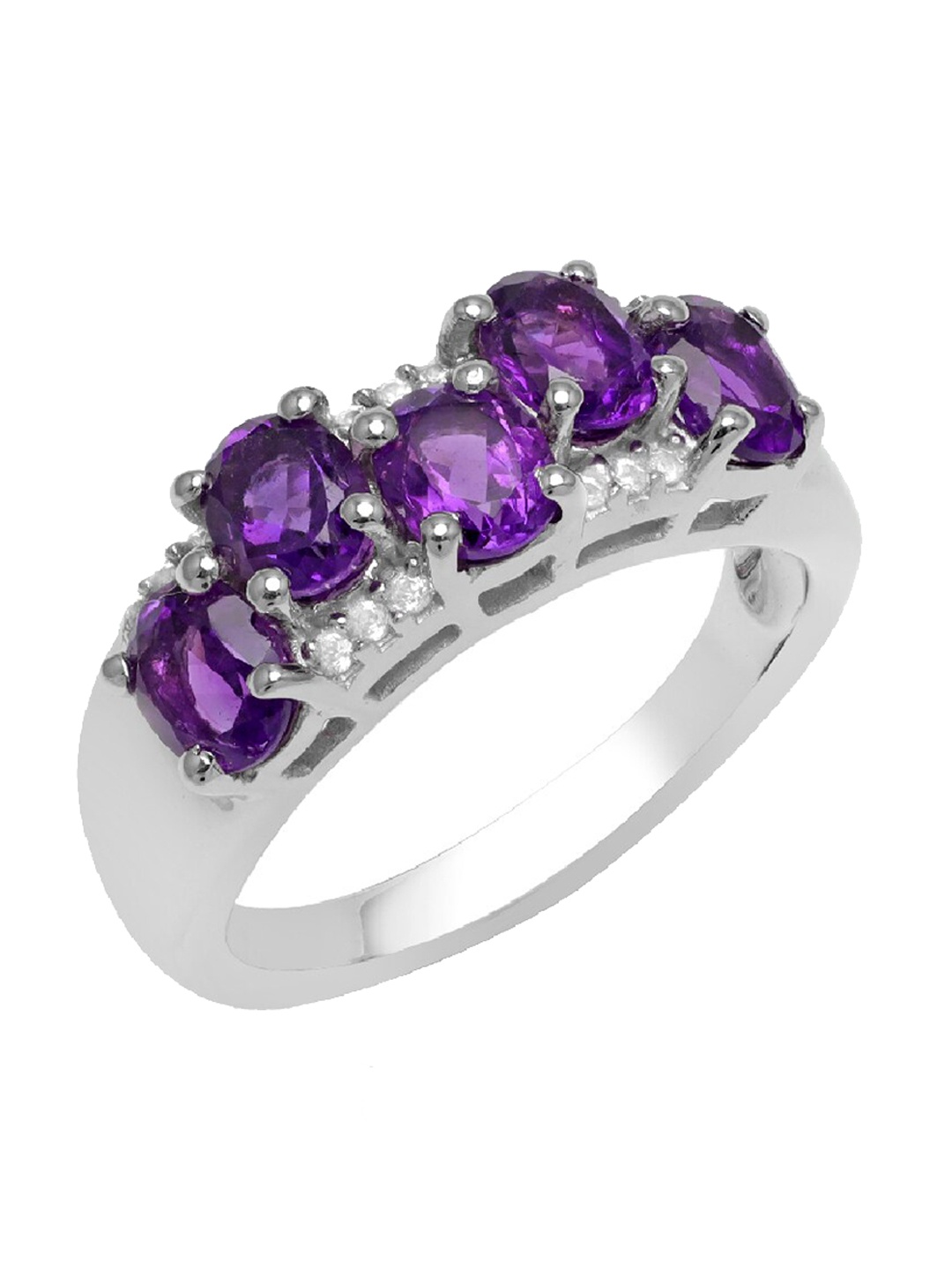 

LA SOULA 92.5 Sterling Silver Rhodium-Plated Silver-Colored Amethyst Finger Ring