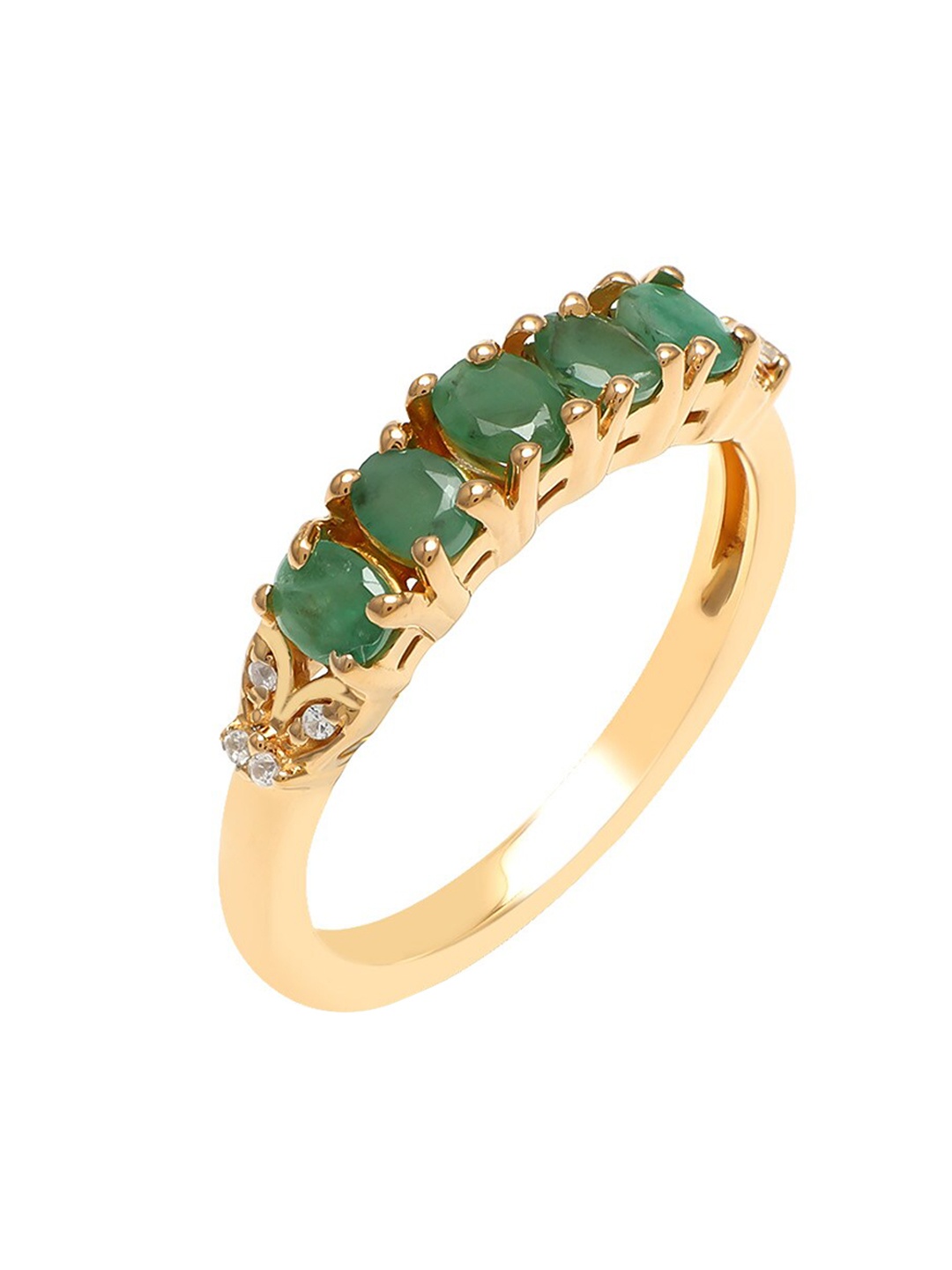 

LA SOULA Women Gold-Plated Green Emerald Studded Ring