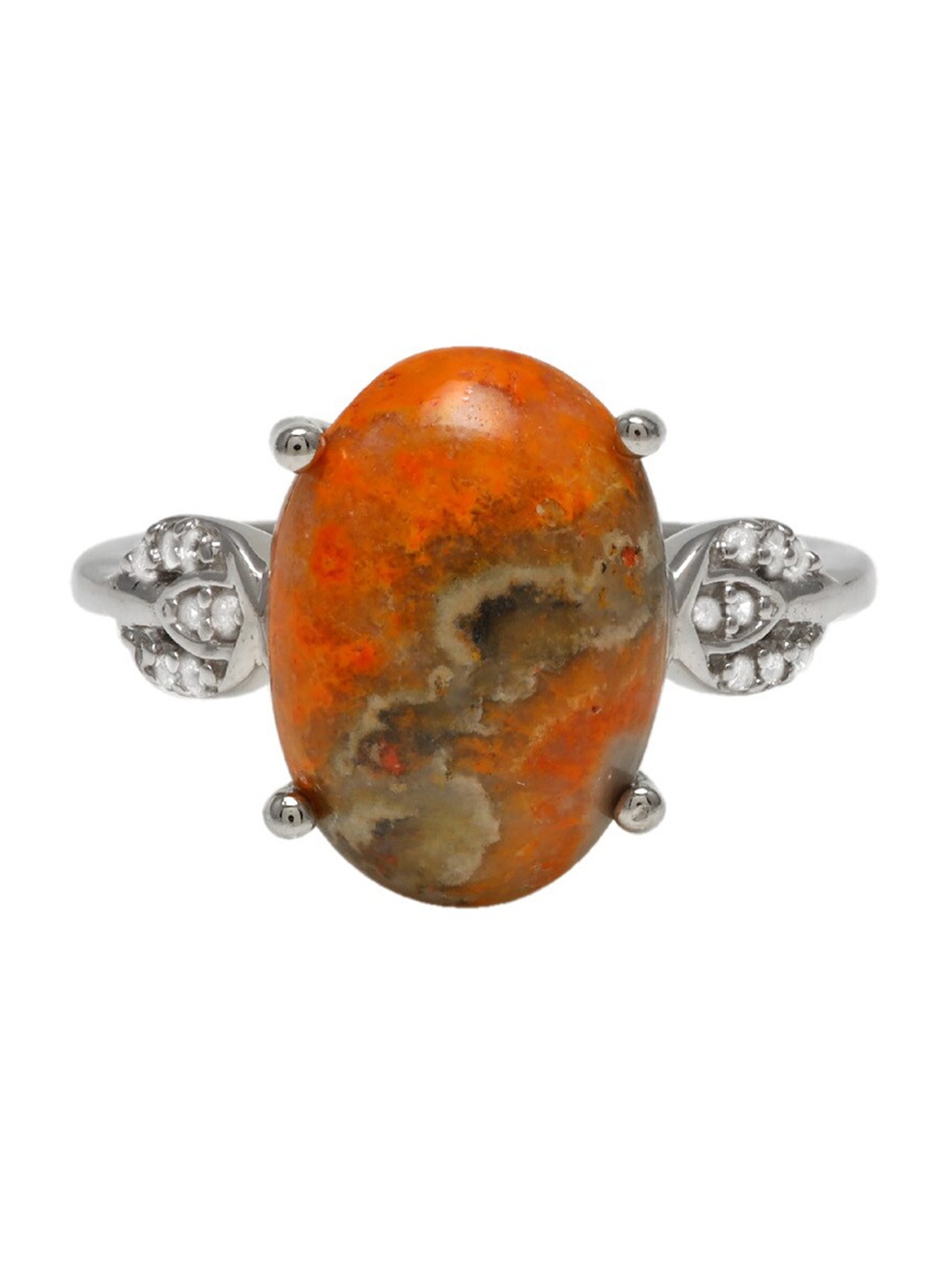 

LA SOULA 925 Sterling Silver Rhodium-Plated Yellow Stone Studded Finger Ring