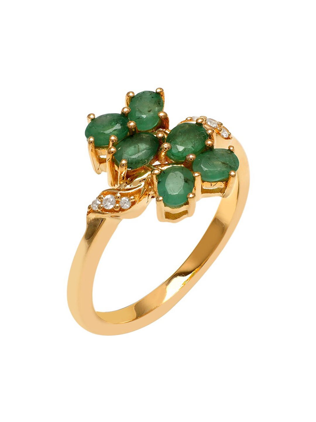 

LA SOULA 925 Sterling Silver Gold-Plated Green Emerald Gemstone-Studded Finger Ring