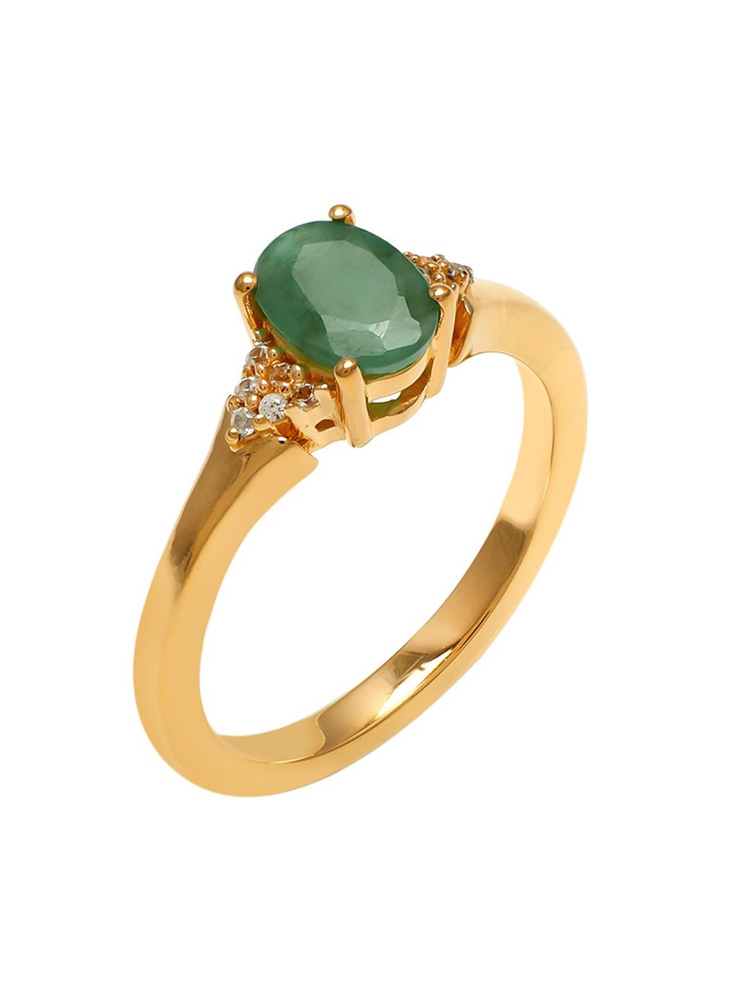 

LA SOULA 925 Sterling Silver Gold-Plated Green Stone Studded Finger Ring
