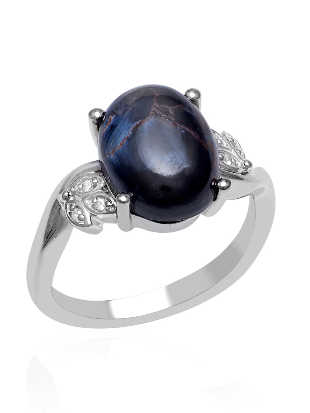 

LA SOULA Rhodium-Plated Blue Pietersite-Studded Finger Ring