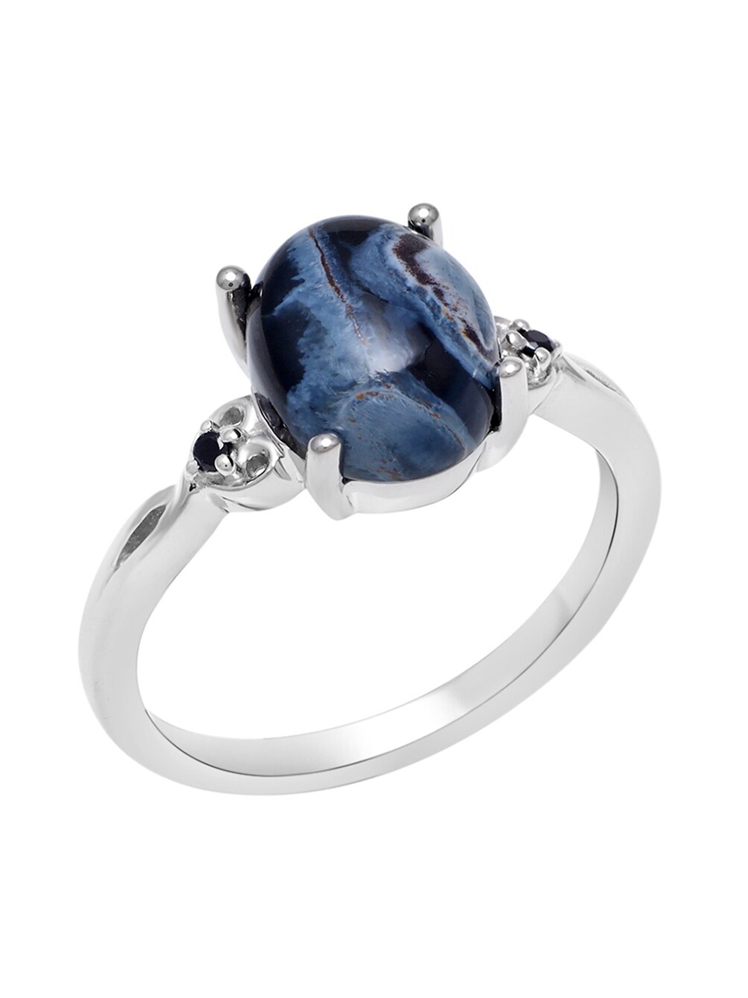 

LA SOULA Black Spinel Studded 925 Sterling Silver Rhodium-Plated Finger Ring