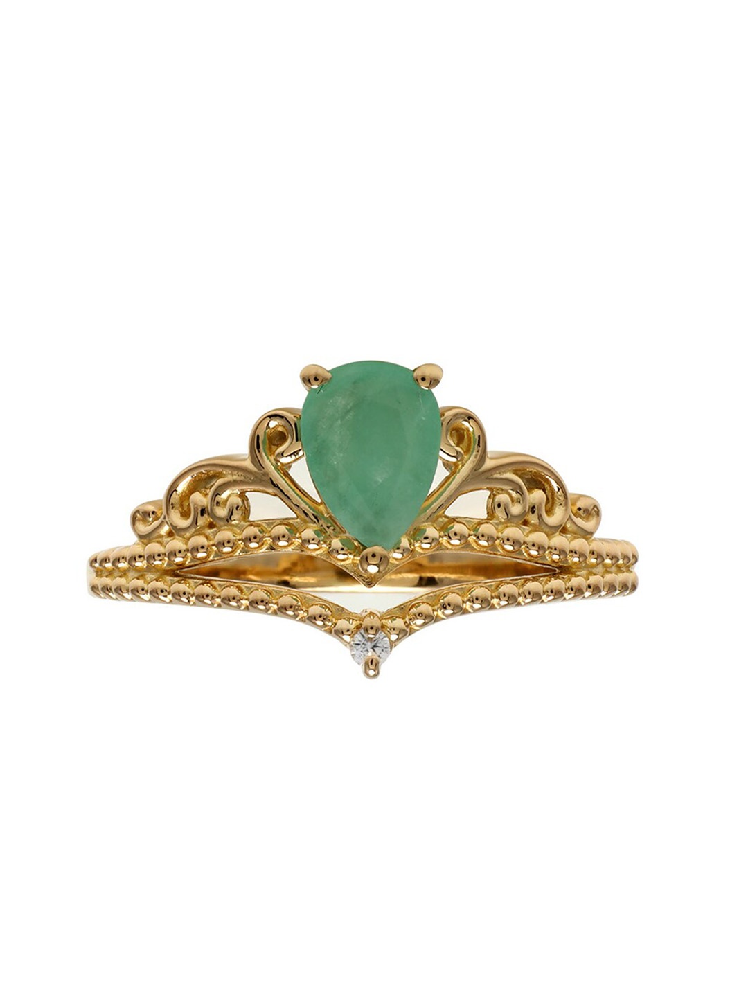 

LA SOULA Sterling Sliver Gold-Plated & Green Stone-Studded Finger Ring