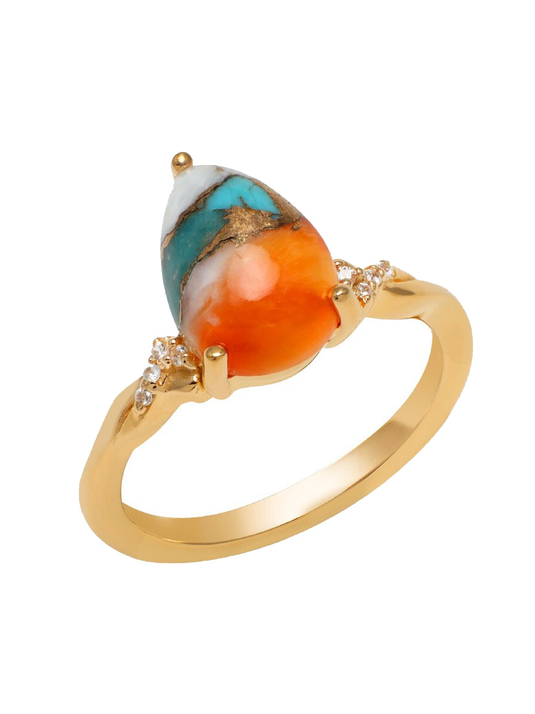 

LA SOULA Rhodium-Plated 92.5 Silver & Stone-Studded Finger Ring, Gold