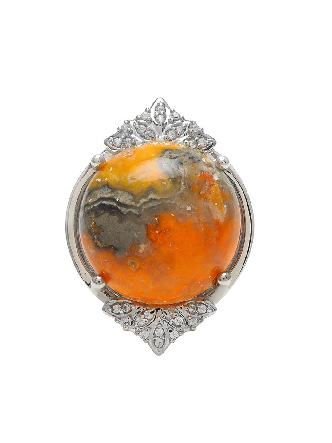 

LA SOULA 925 Sterling Silver Rhodium-Plated Yellow Stone Studded Ring