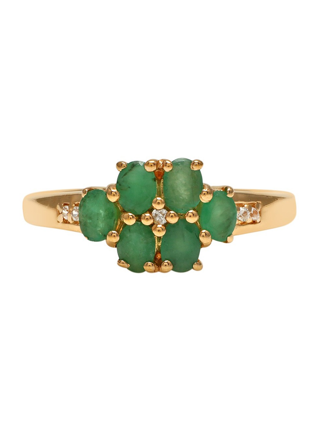 

LA SOULA Green Stone Studded Gold-Plated 925 Silver Finger Ring