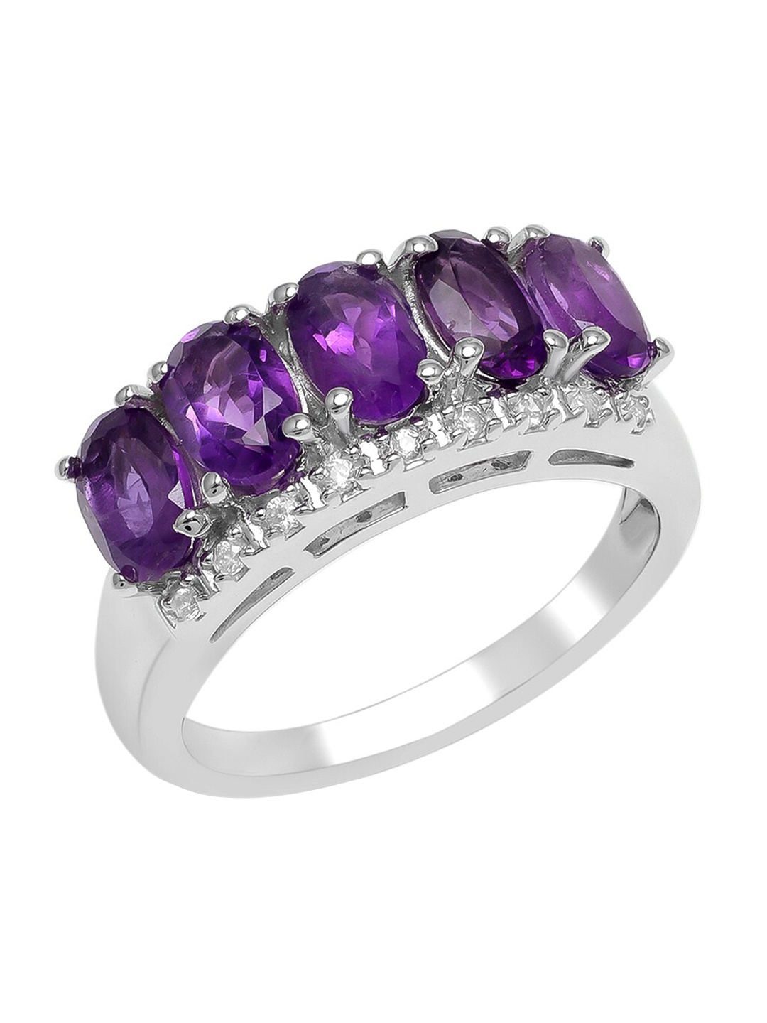 

LA SOULA 92.5 Sterling Silver Rhodium-Plated Purple-Colored Amethyst Finger Ring