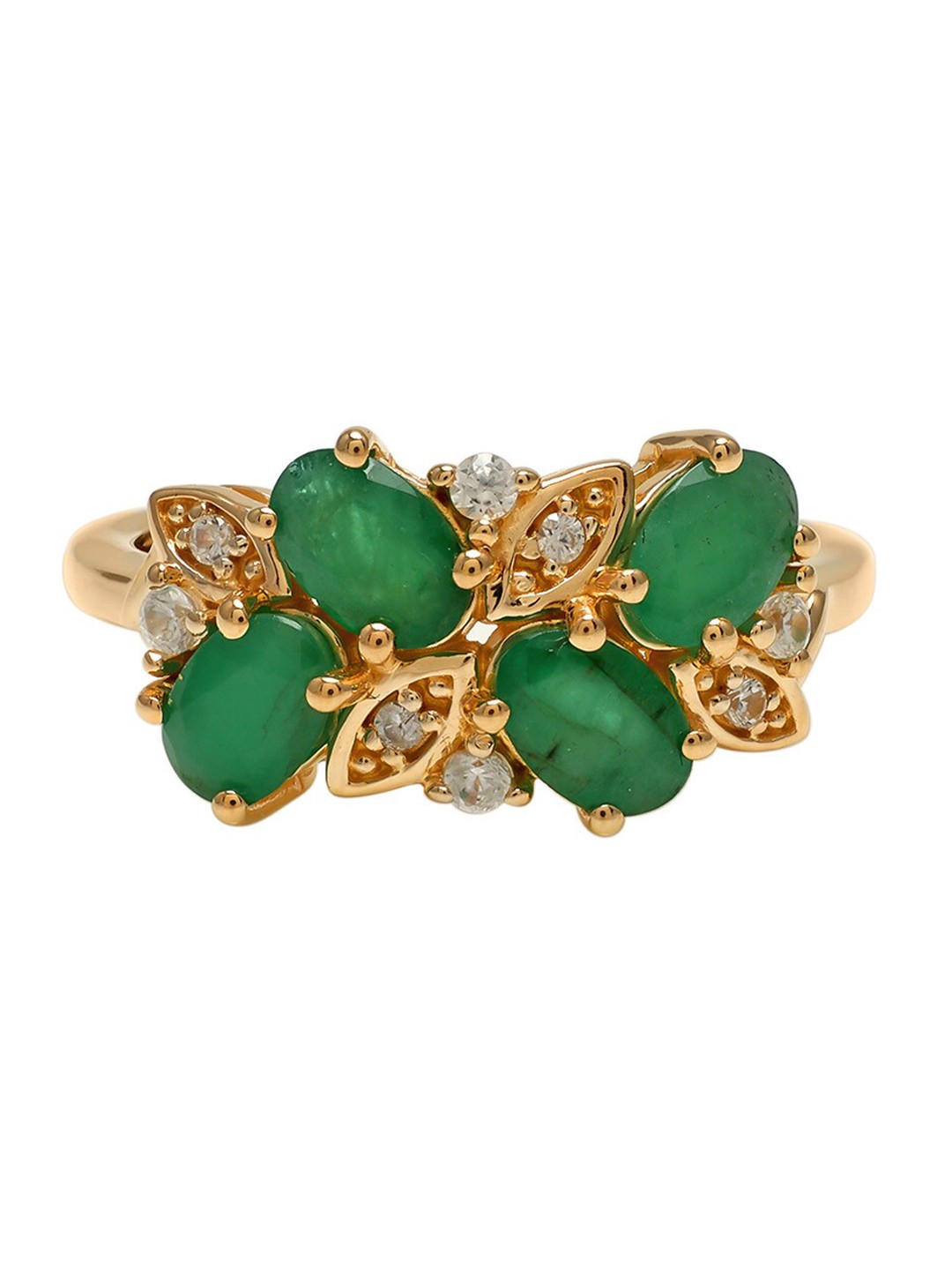 

LA SOULA 925 Sterling Silver Gold-Plated Green Emerald Gemstone-Studded Finger Ring