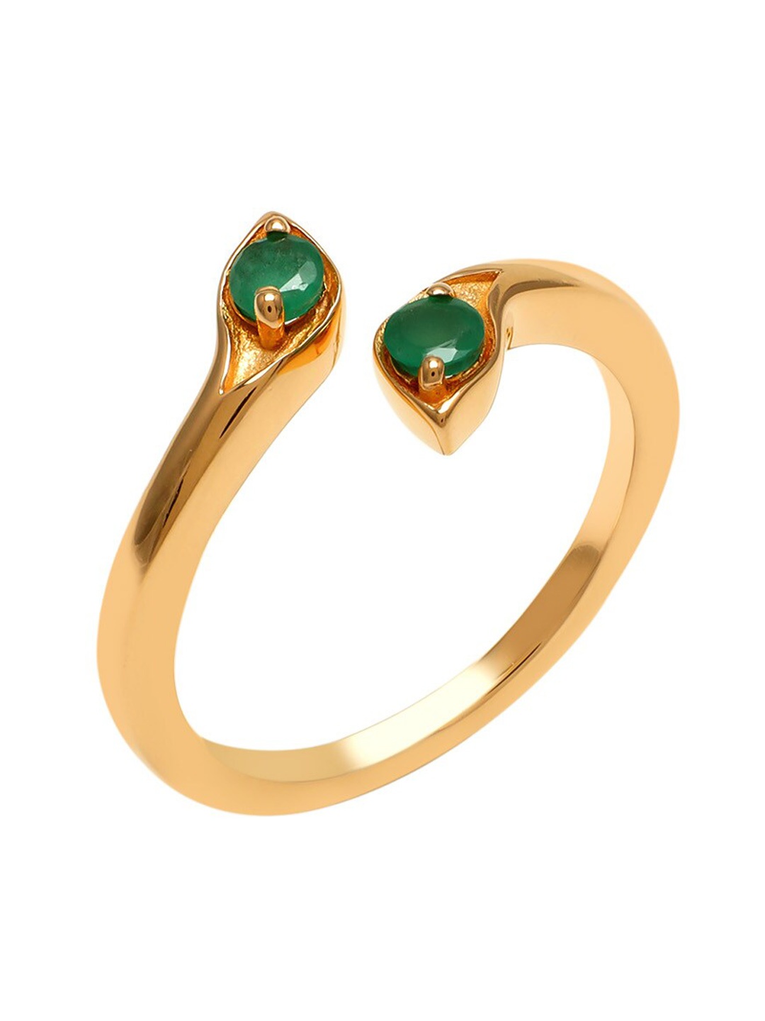 

LA SOULA 92.5 Sterling Sliver Gold-Plated & Green Stone-Studded Finger Ring