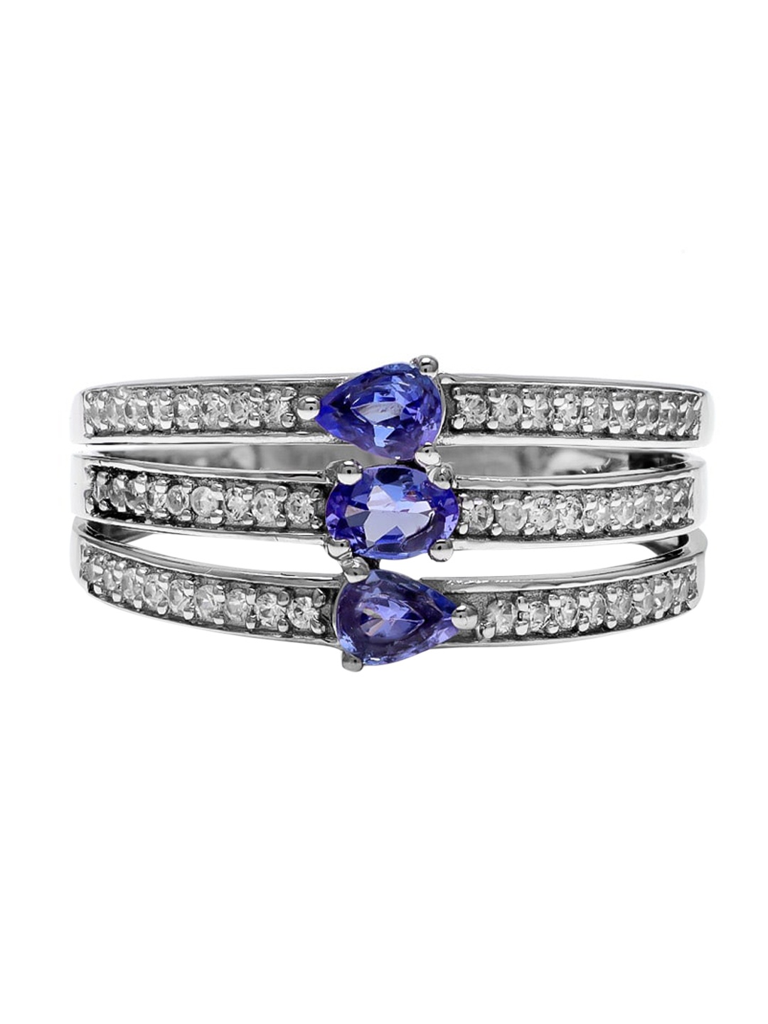 

LA SOULA Women Blue Stone-Studded 925 Sterling Silver Rhodium-Plated Finger Ring